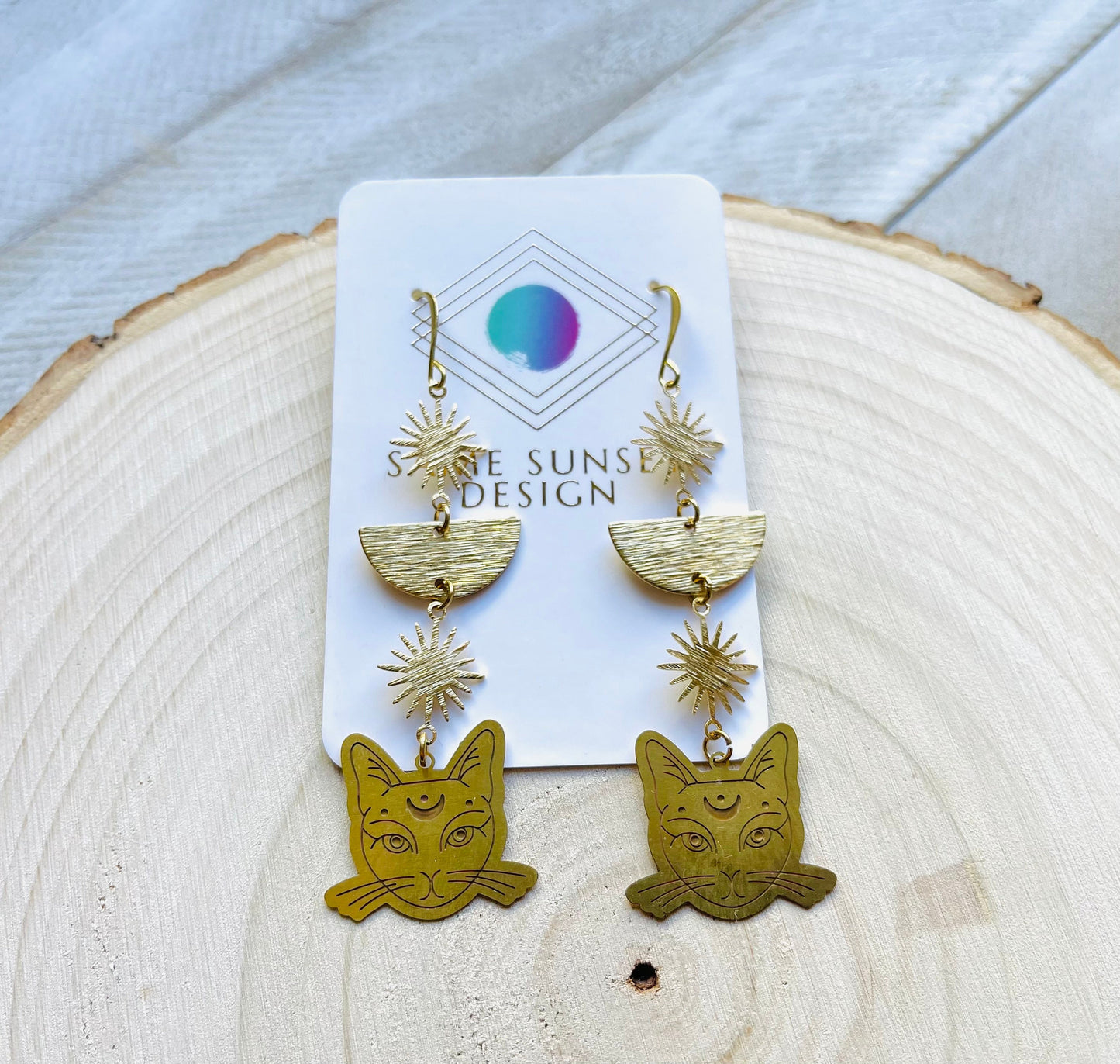 Cat Earrings, Brass Moon Earrings, Witchy Earrings, Witchy Gifts for Women, Best Gifts for Aunt, Unique Birthday Gift for Sister in Law