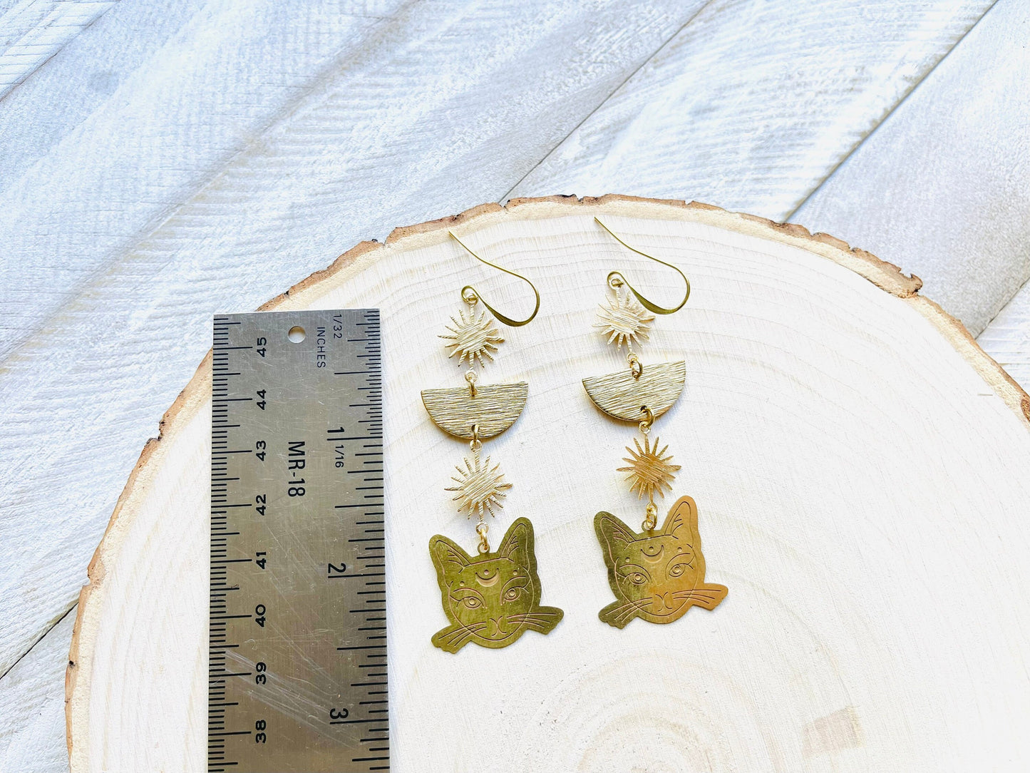 Cat Earrings, Brass Moon Earrings, Witchy Earrings, Witchy Gifts for Women, Best Gifts for Aunt, Unique Birthday Gift for Sister in Law
