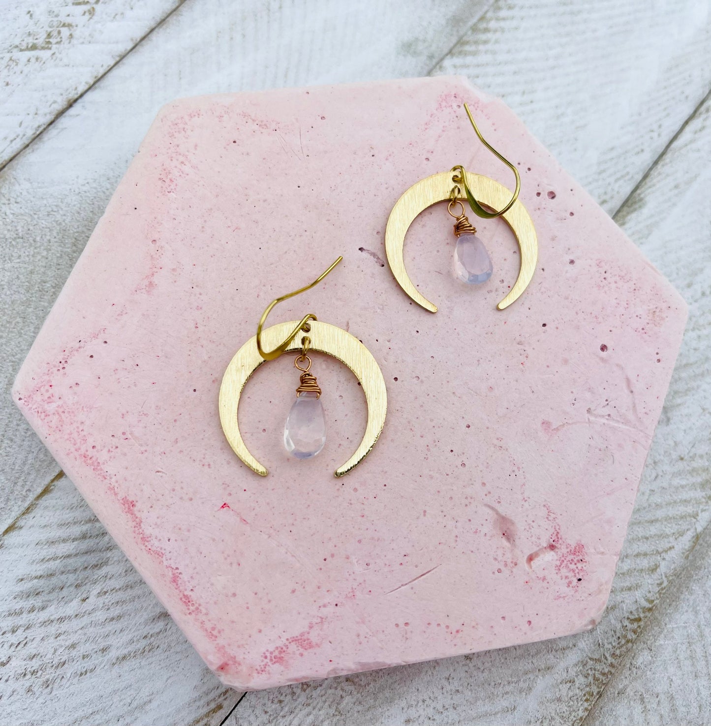Brass Moon Earrings, Crescent Moon Earrings, Amethyst Earrings for Women, Mothers Day Gift from Daughter, Birthday Gift for Mom