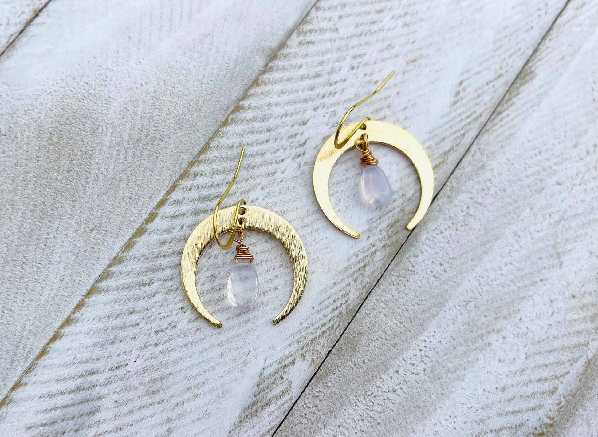 Brass Moon Earrings, Crescent Moon Earrings, Amethyst Earrings for Women, Mothers Day Gift from Daughter, Birthday Gift for Mom