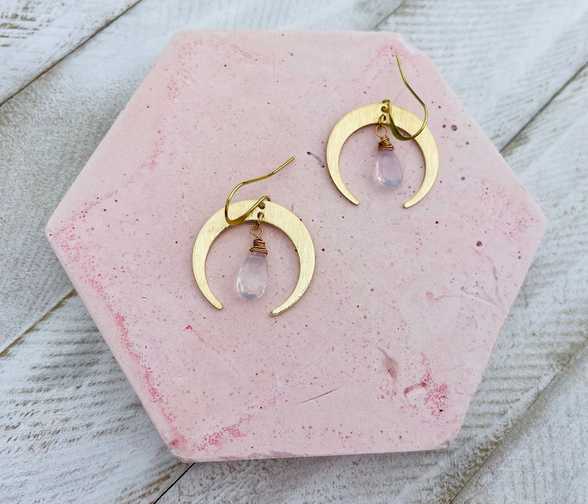 Brass Moon Earrings, Crescent Moon Earrings, Amethyst Earrings for Women, Mothers Day Gift from Daughter, Birthday Gift for Mom