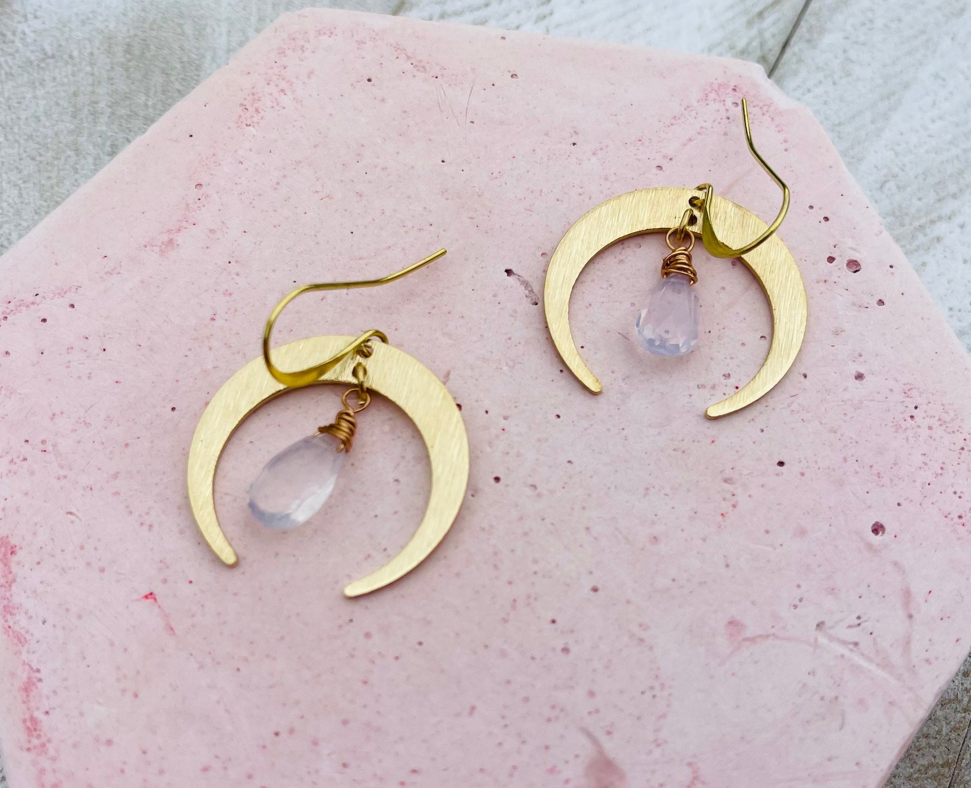 Brass Moon Earrings, Crescent Moon Earrings, Amethyst Earrings for Women, Mothers Day Gift from Daughter, Birthday Gift for Mom
