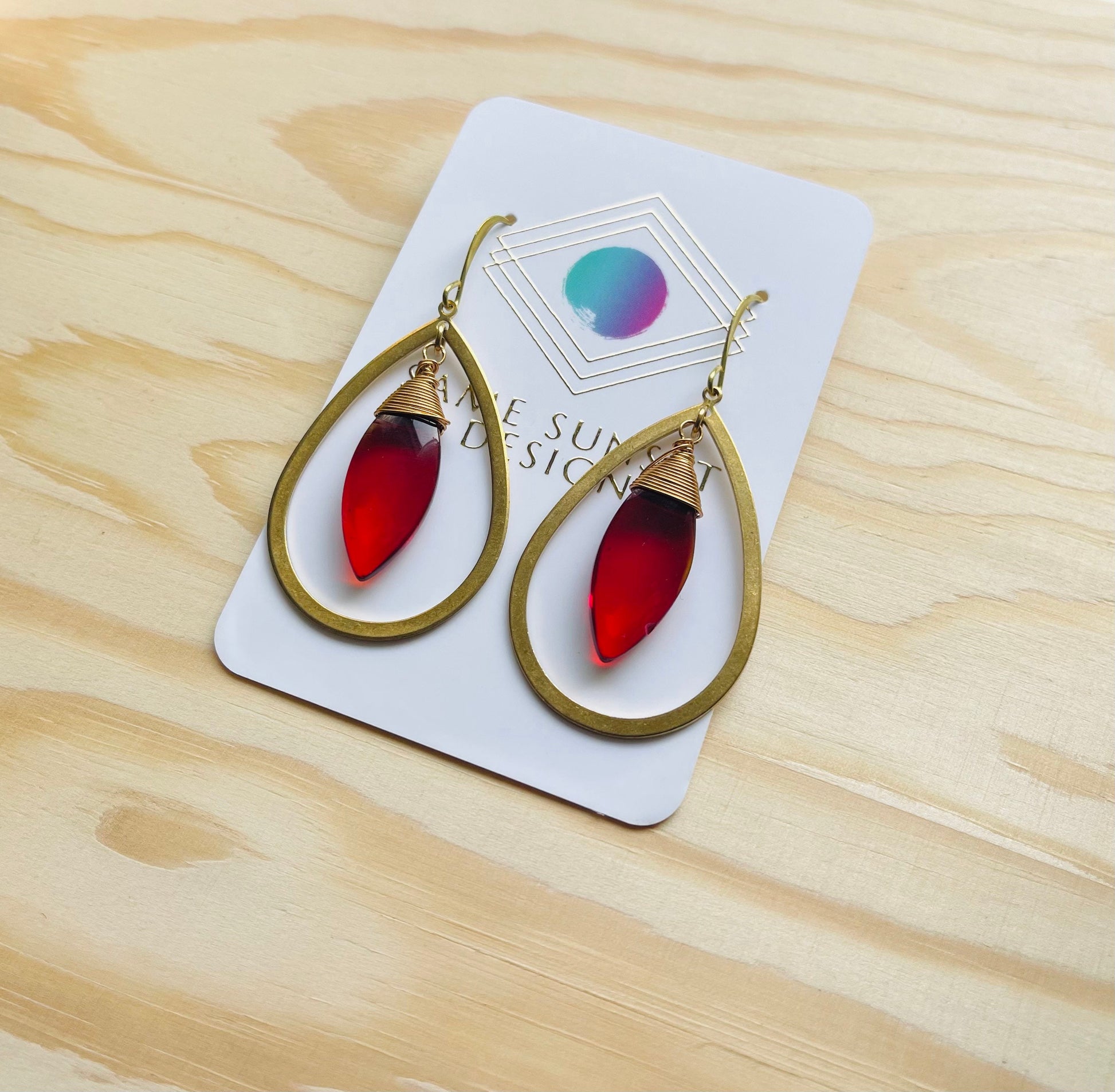 Geometric Brass Earrings, Red Earrings Statement, Witchy Earrings Dangle, Witchy Jewelry Earrings, Unique Gifts for Daughter, Trendy Jewelry