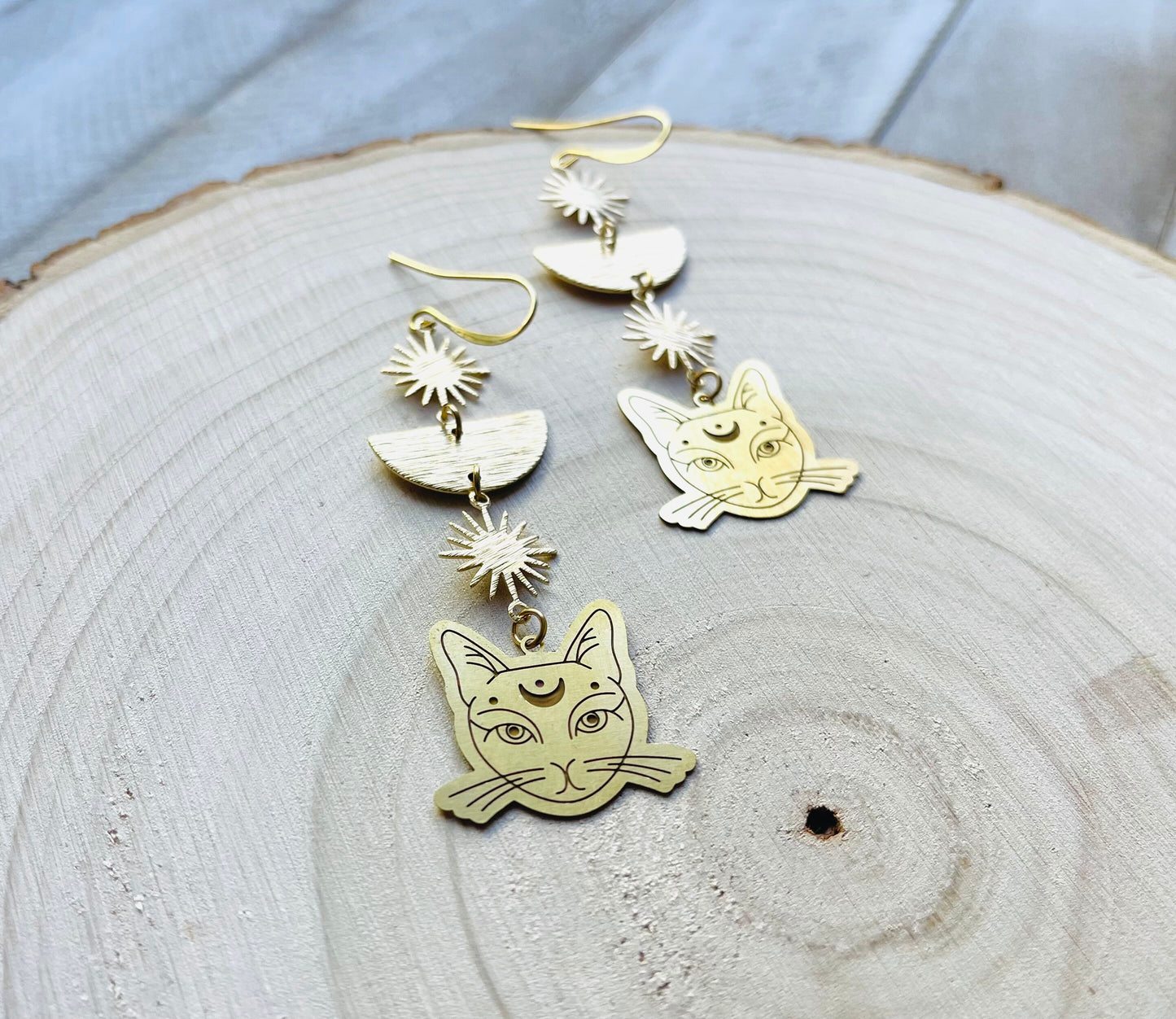 Cat Earrings, Brass Moon Earrings, Witchy Earrings, Witchy Gifts for Women, Best Gifts for Aunt, Unique Birthday Gift for Sister in Law