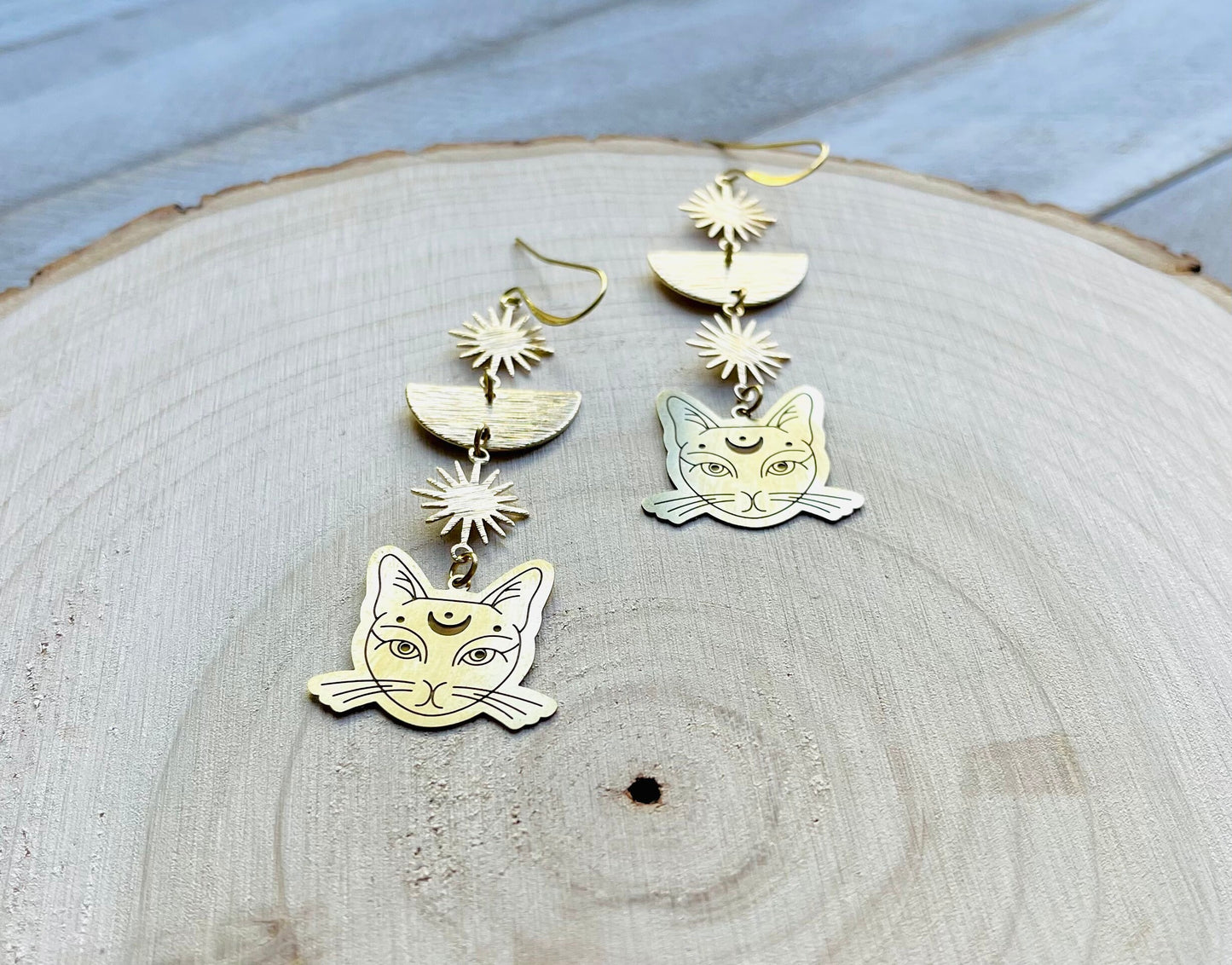 Cat Earrings, Brass Moon Earrings, Witchy Earrings, Witchy Gifts for Women, Best Gifts for Aunt, Unique Birthday Gift for Sister in Law