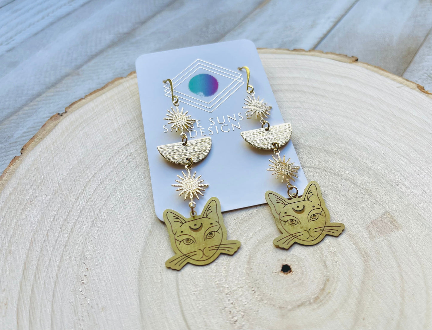 Cat Earrings, Brass Moon Earrings, Witchy Earrings, Witchy Gifts for Women, Best Gifts for Aunt, Unique Birthday Gift for Sister in Law