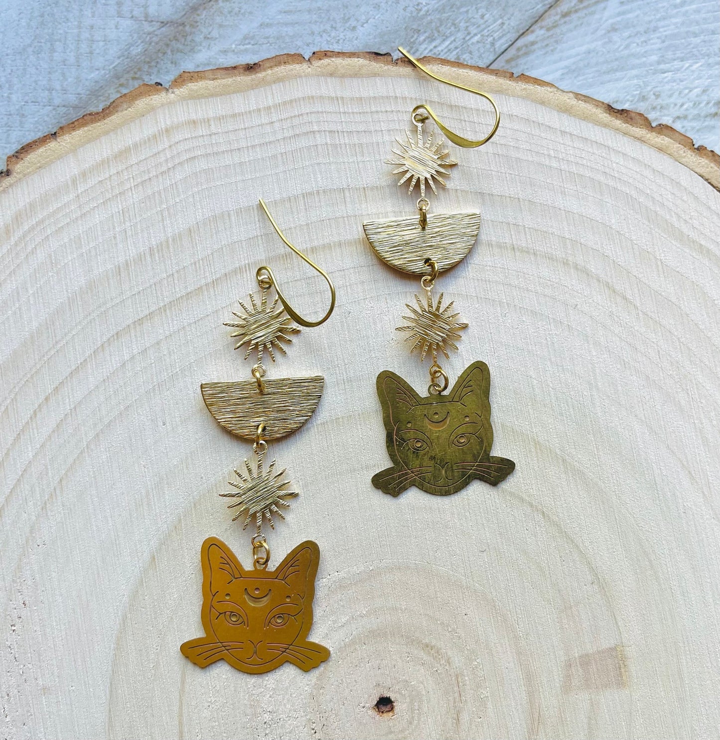 Cat Earrings, Brass Moon Earrings, Witchy Earrings, Witchy Gifts for Women, Best Gifts for Aunt, Unique Birthday Gift for Sister in Law