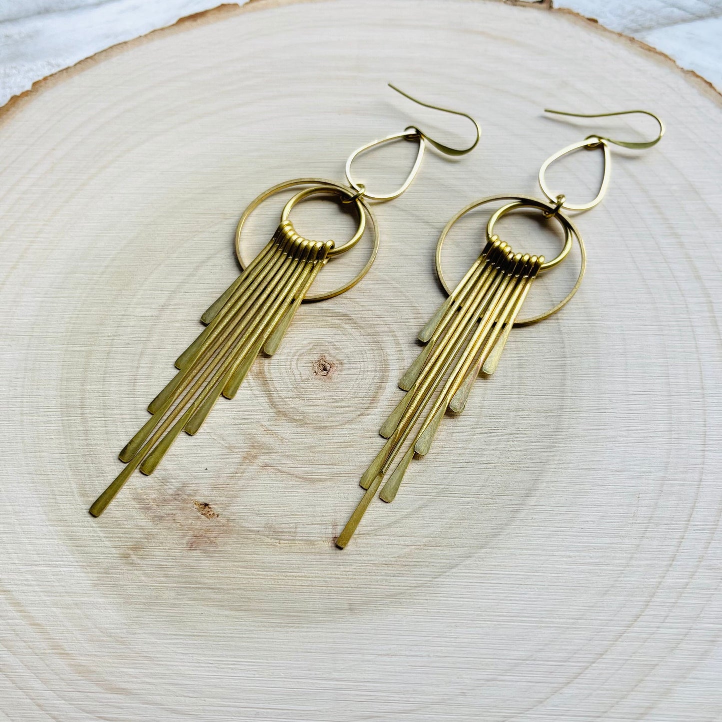 Geometric Brass Earrings, Fringe Earrings Dangle, Boho Earrings for Wedding, Western Earrings Dangle, Witchy Gifts for Women, Boho Chic