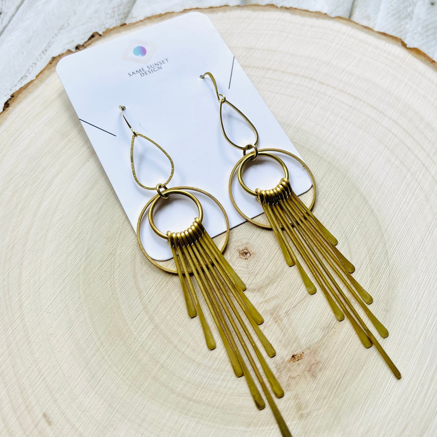 Geometric Brass Earrings, Fringe Earrings Dangle, Boho Earrings for Wedding, Western Earrings Dangle, Witchy Gifts for Women, Boho Chic