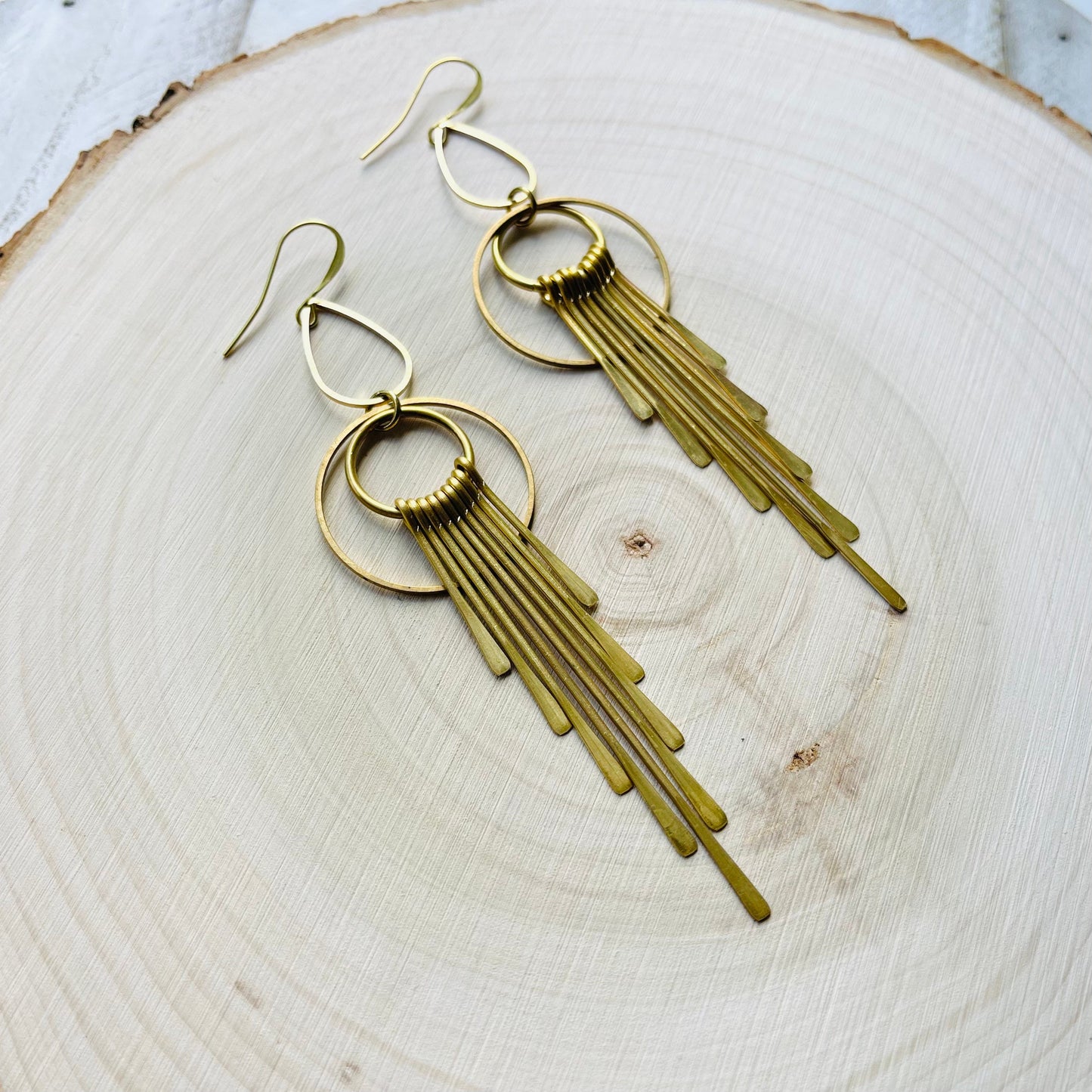 Geometric Brass Earrings, Fringe Earrings Dangle, Boho Earrings for Wedding, Western Earrings Dangle, Witchy Gifts for Women, Boho Chic