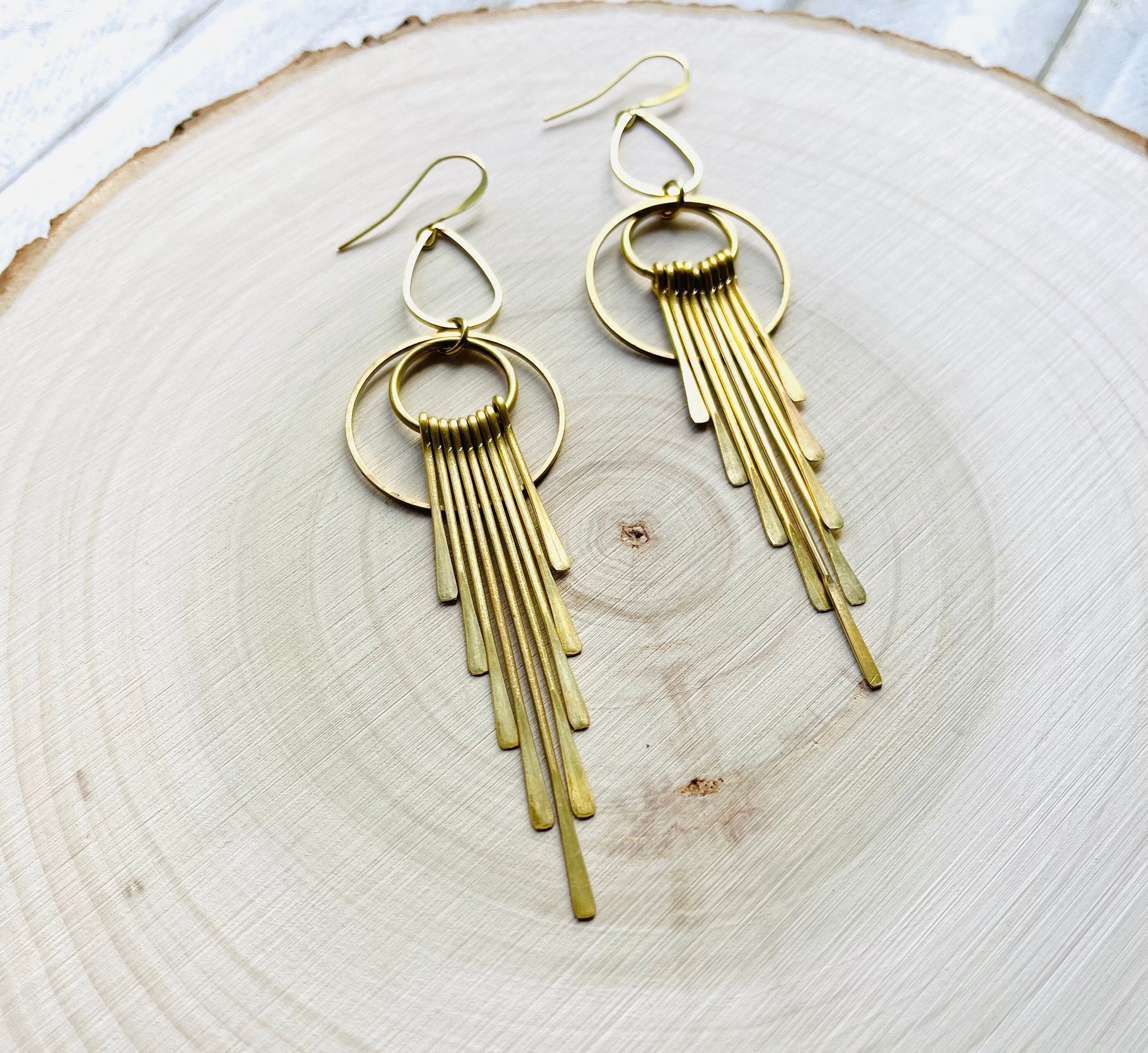 Geometric Brass Earrings, Fringe Earrings Dangle, Boho Earrings for Wedding, Western Earrings Dangle, Witchy Gifts for Women, Boho Chic