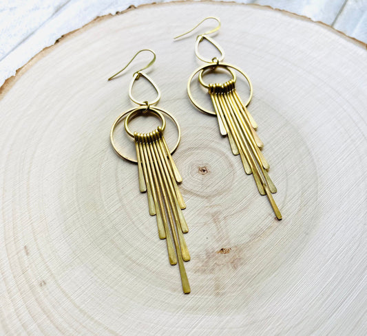 Geometric Brass Earrings, Fringe Earrings Dangle, Boho Earrings for Wedding, Western Earrings Dangle, Witchy Gifts for Women, Boho Chic