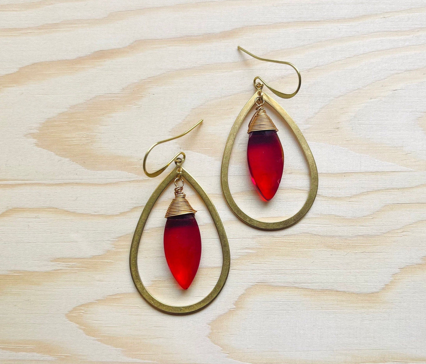 Geometric Brass Earrings, Red Earrings Statement, Witchy Earrings Dangle, Witchy Jewelry Earrings, Unique Gifts for Daughter, Trendy Jewelry