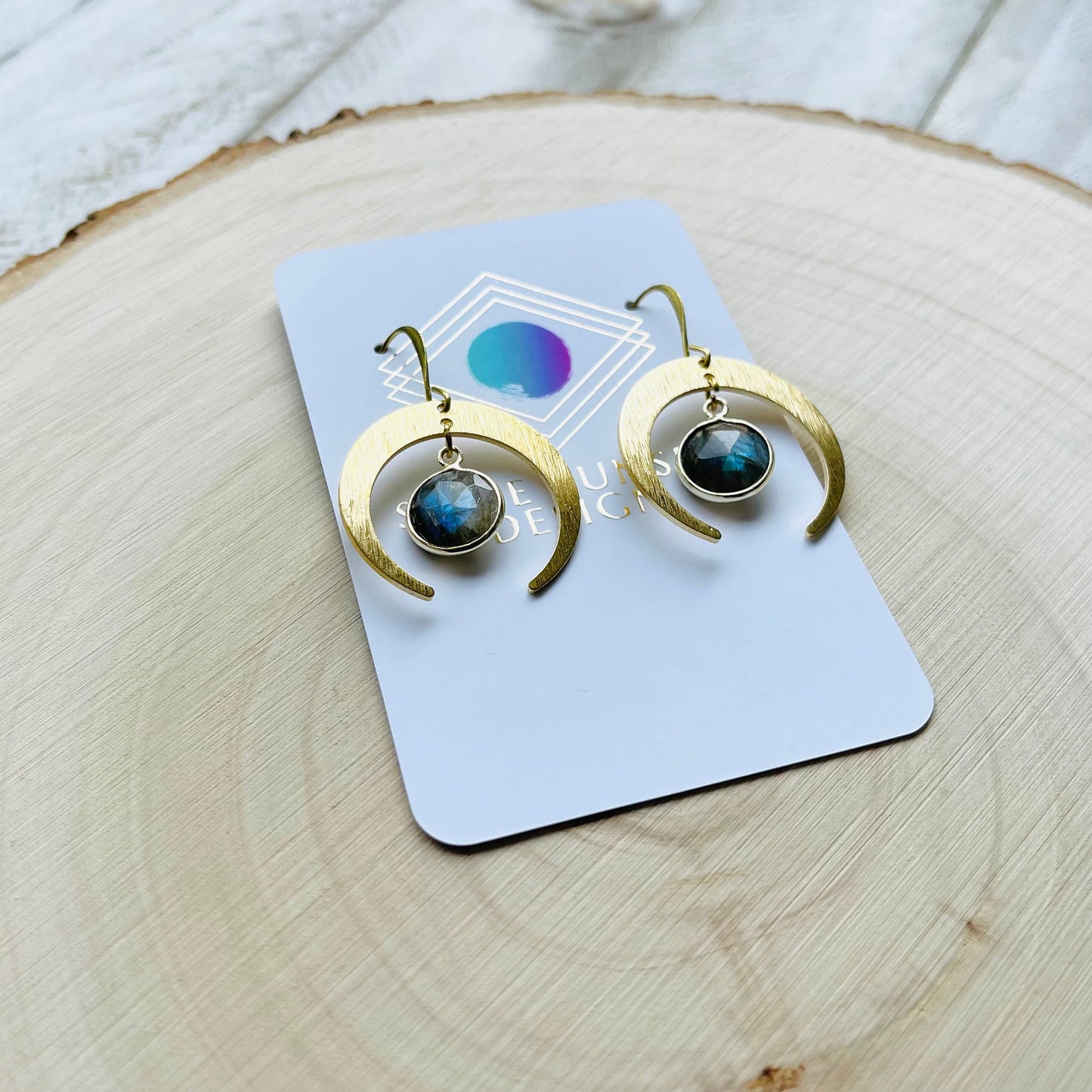 Brass Moon Earrings, Labradorite Earrings, Celestial Jewelry, Crescent Moon Earrings, Mothers Day Gift from Daughter, Witchy Gifts for Women