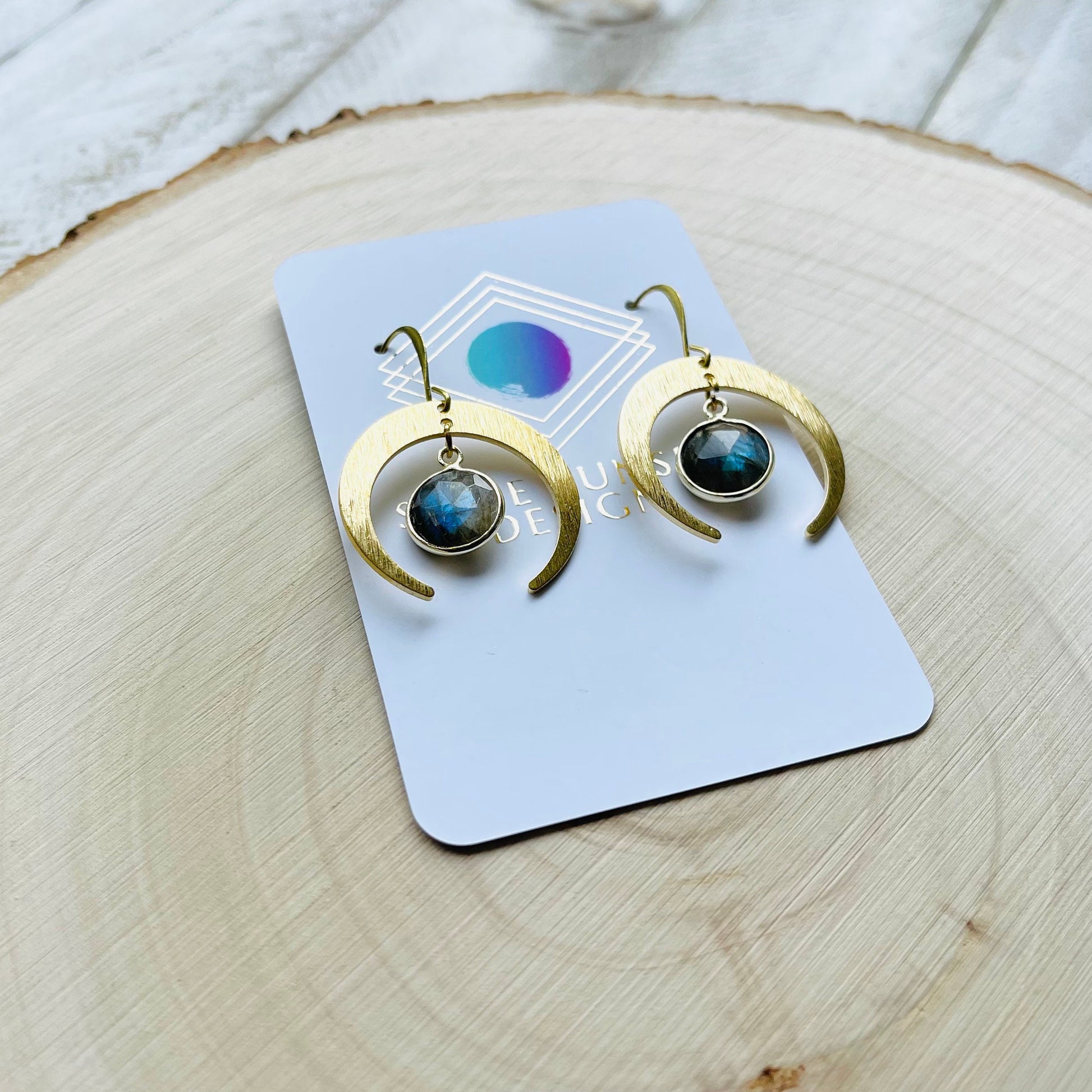 Brass Moon Earrings, Labradorite Earrings, Celestial Jewelry, Crescent Moon Earrings, Mothers Day Gift from Daughter, Witchy Gifts for Women