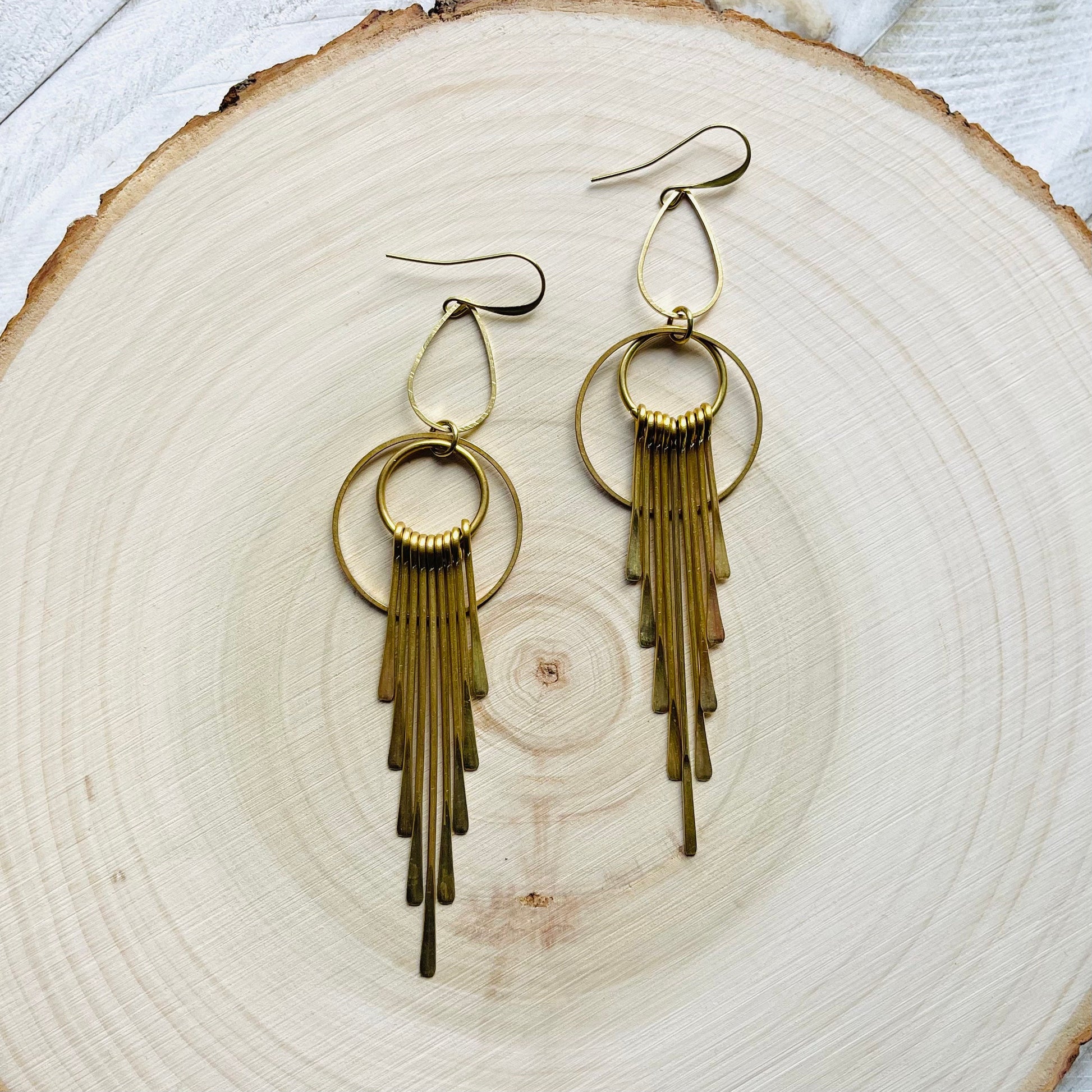 Geometric Brass Earrings, Fringe Earrings Dangle, Boho Earrings for Wedding, Western Earrings Dangle, Witchy Gifts for Women, Boho Chic