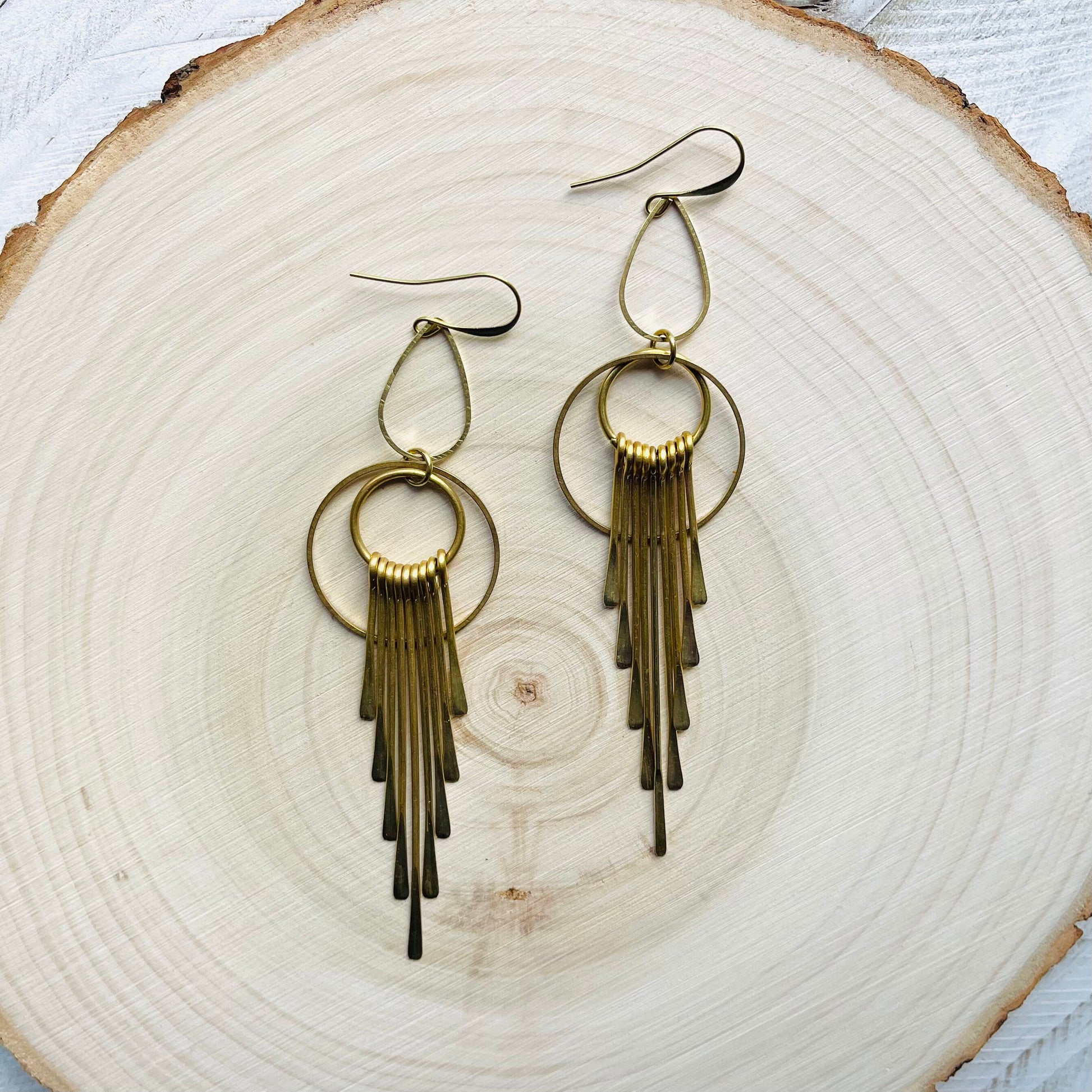 Geometric Brass Earrings, Fringe Earrings Dangle, Boho Earrings for Wedding, Western Earrings Dangle, Witchy Gifts for Women, Boho Chic