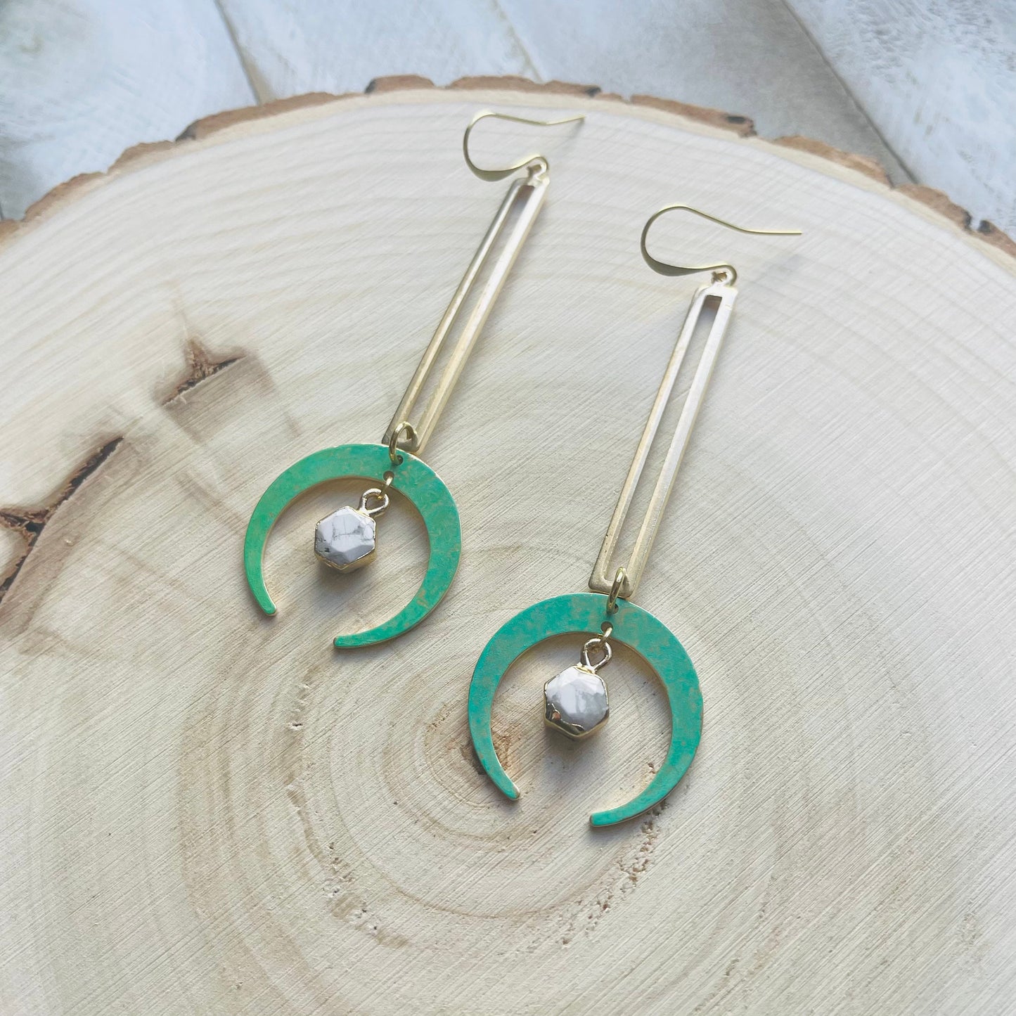 Howlite Earrings, Witchy Earrings, Boho Hippie Jewelry, Celestial Jewelry Witchy, Crescent Moon Earrings Gold, Unique Graduation Gifts