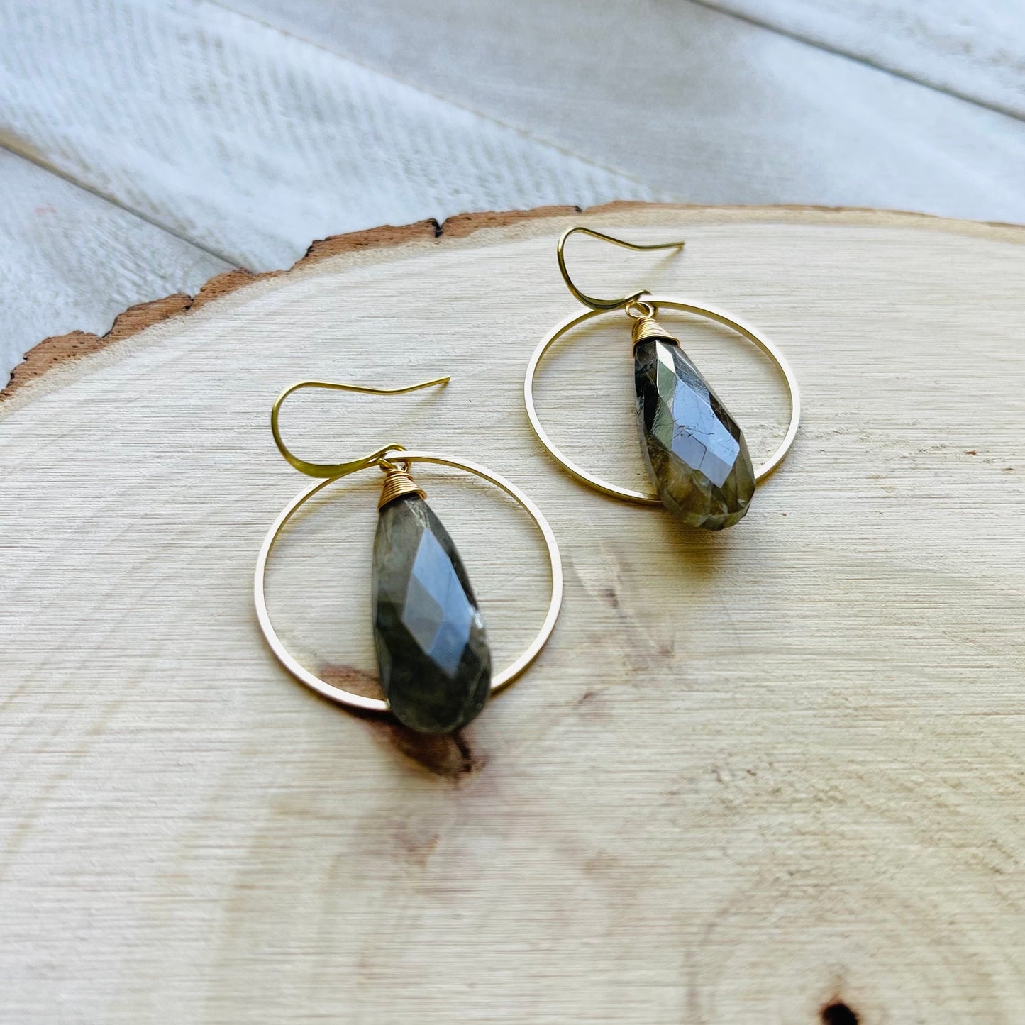 Labradorite Hoop Earrings, Boho Earrings for Wedding, Witchy Jewelry for Women, Birthday Gift for Daughter, Western Earrings Gold
