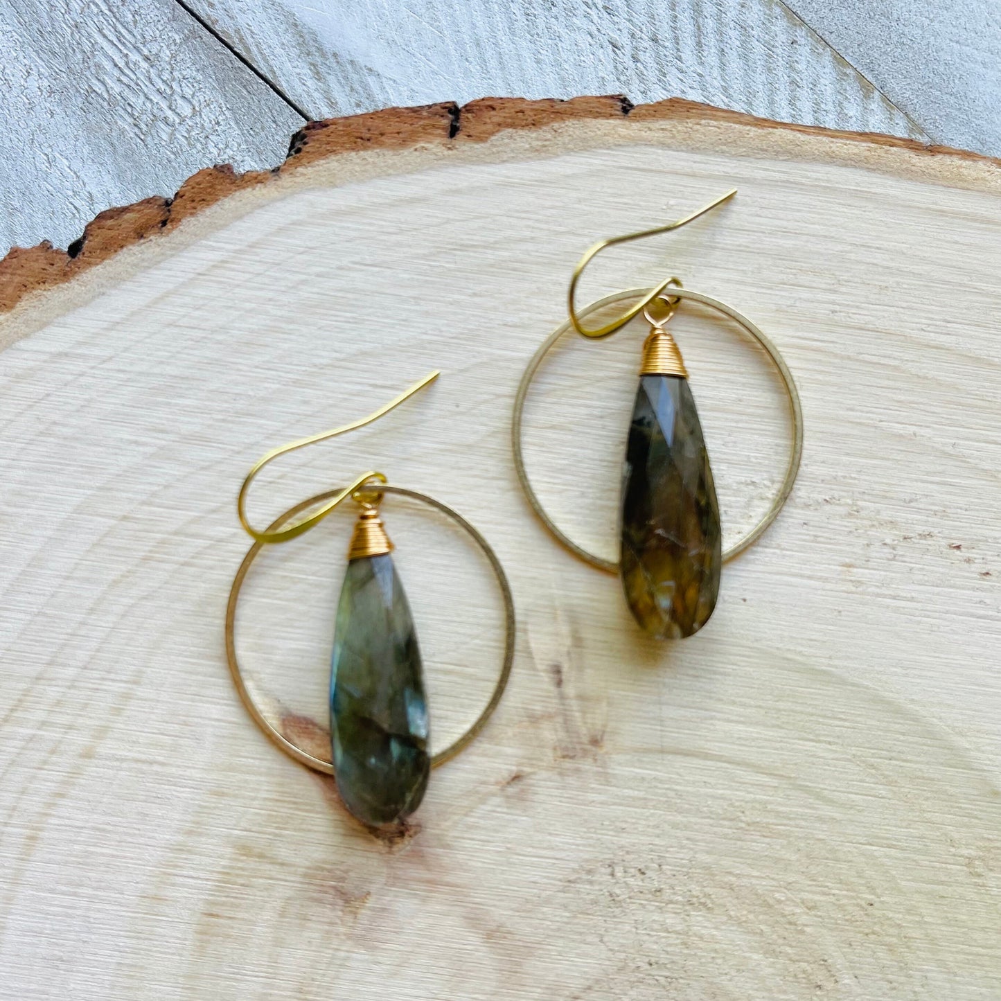 Labradorite Hoop Earrings, Boho Earrings for Wedding, Witchy Jewelry for Women, Birthday Gift for Daughter, Western Earrings Gold