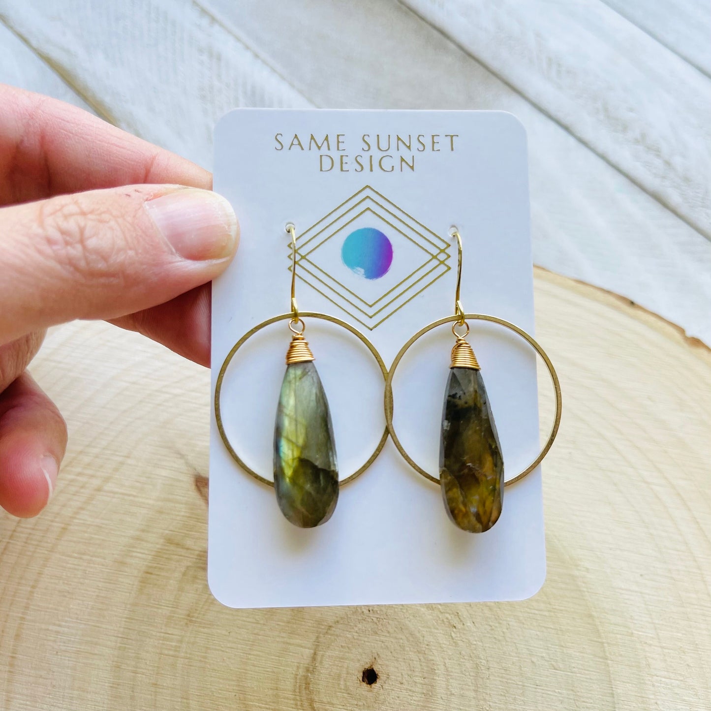 Labradorite Hoop Earrings, Boho Earrings for Wedding, Witchy Jewelry for Women, Birthday Gift for Daughter, Western Earrings Gold