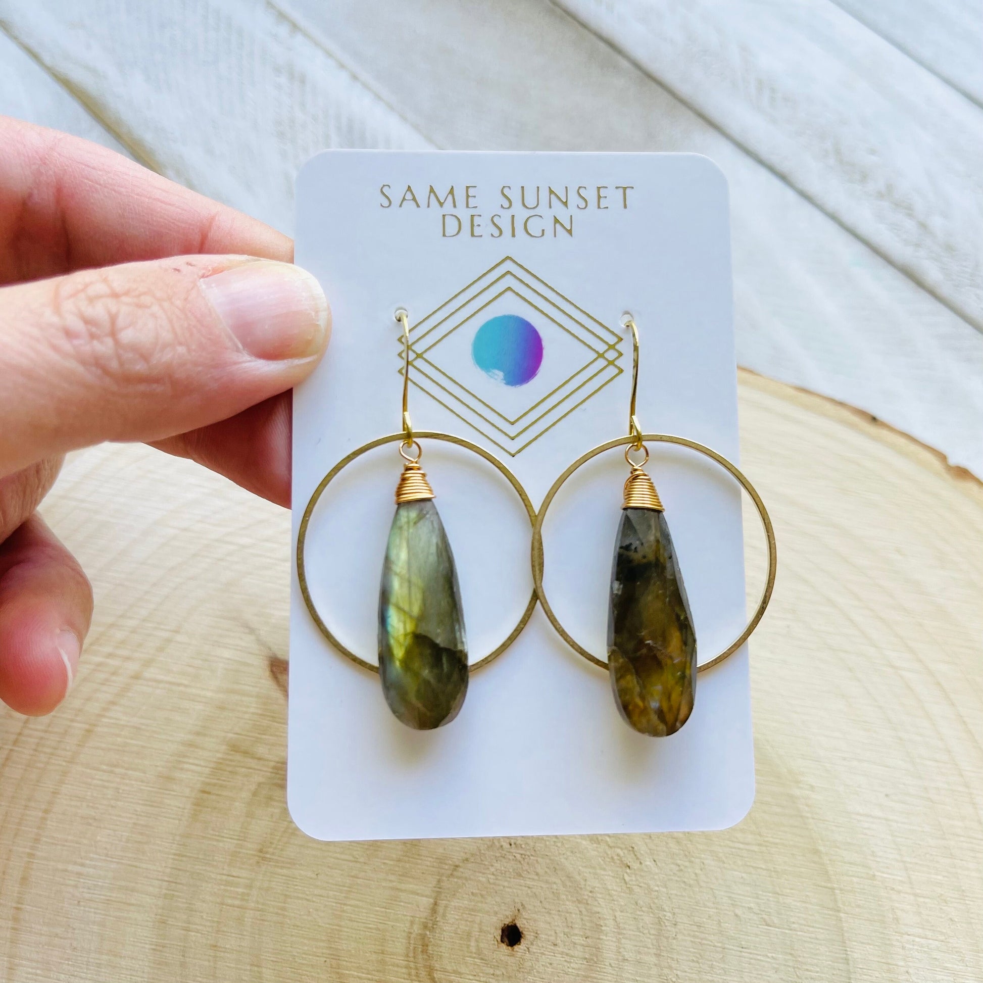 Labradorite Hoop Earrings, Boho Earrings for Wedding, Witchy Jewelry for Women, Birthday Gift for Daughter, Western Earrings Gold