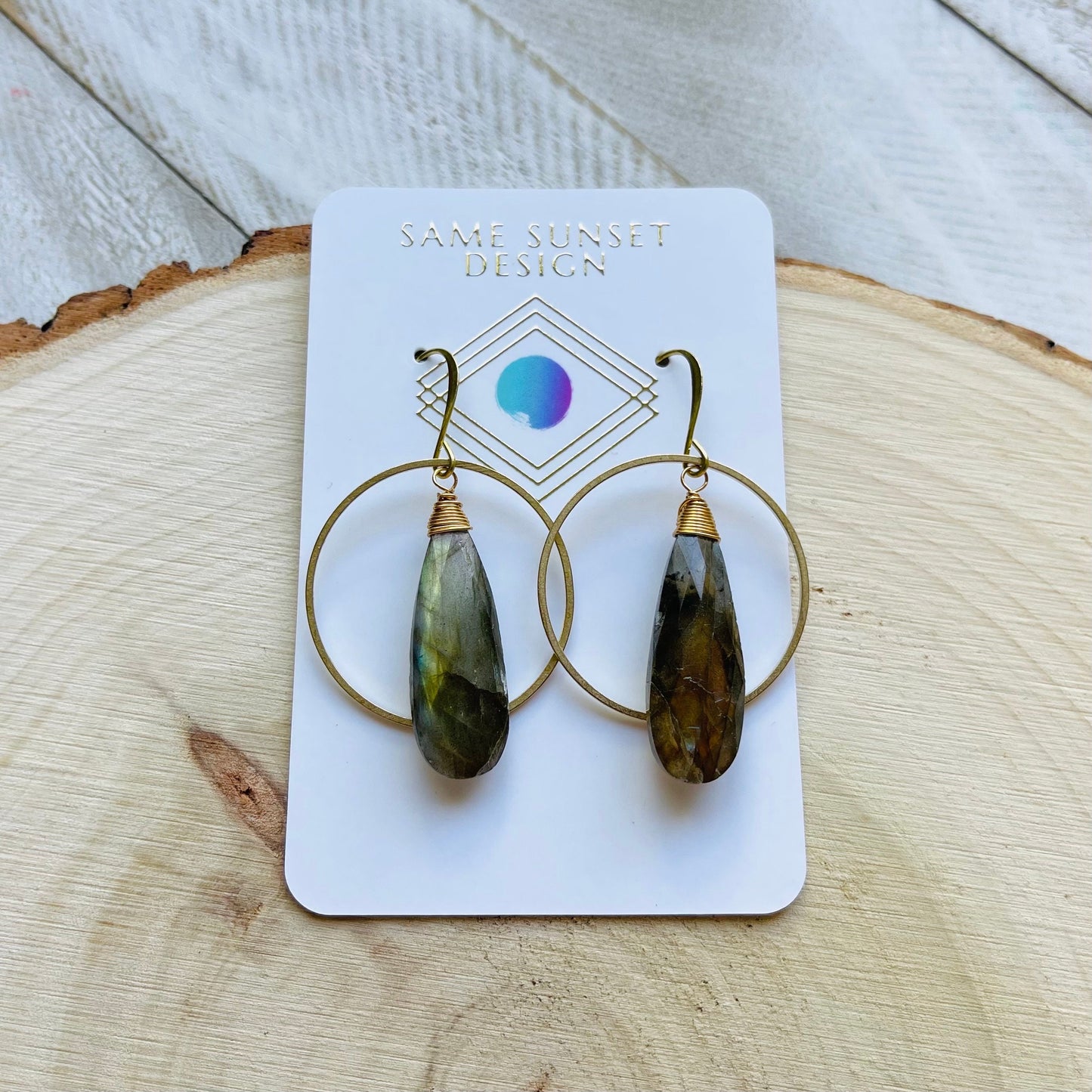 Labradorite Hoop Earrings, Boho Earrings for Wedding, Witchy Jewelry for Women, Birthday Gift for Daughter, Western Earrings Gold
