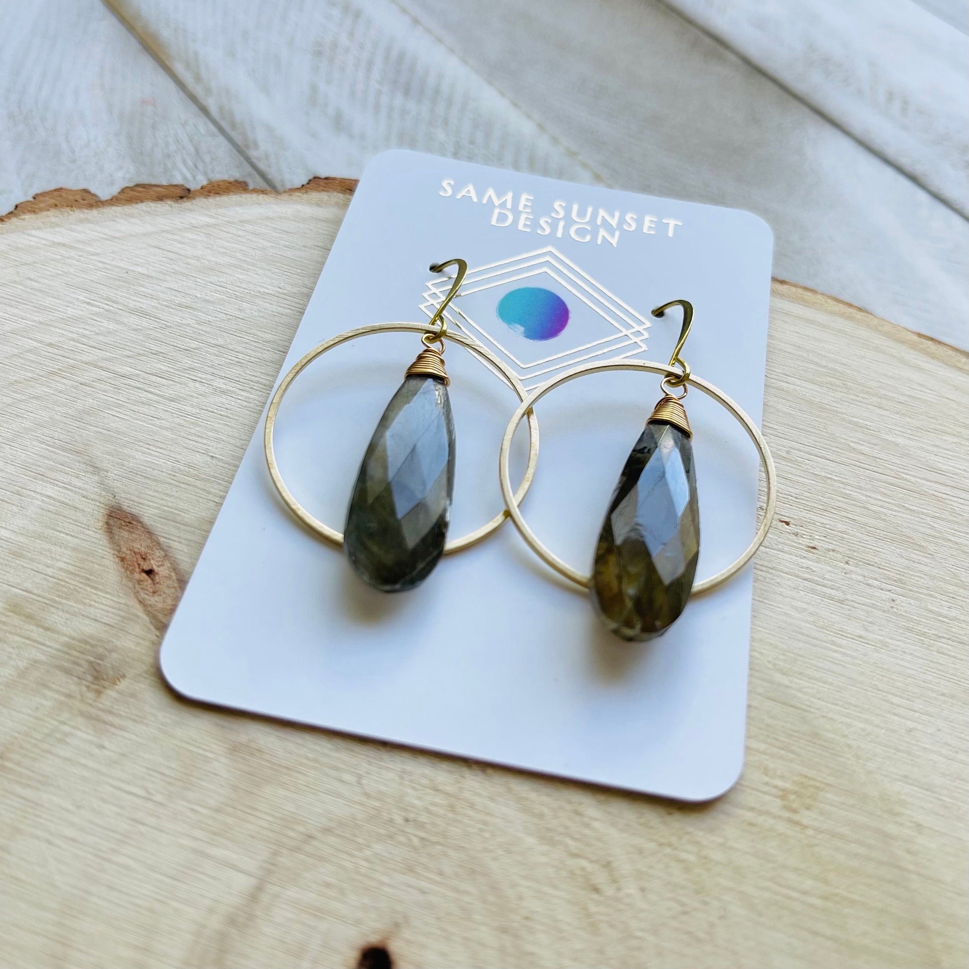 Labradorite Hoop Earrings, Boho Earrings for Wedding, Witchy Jewelry for Women, Birthday Gift for Daughter, Western Earrings Gold