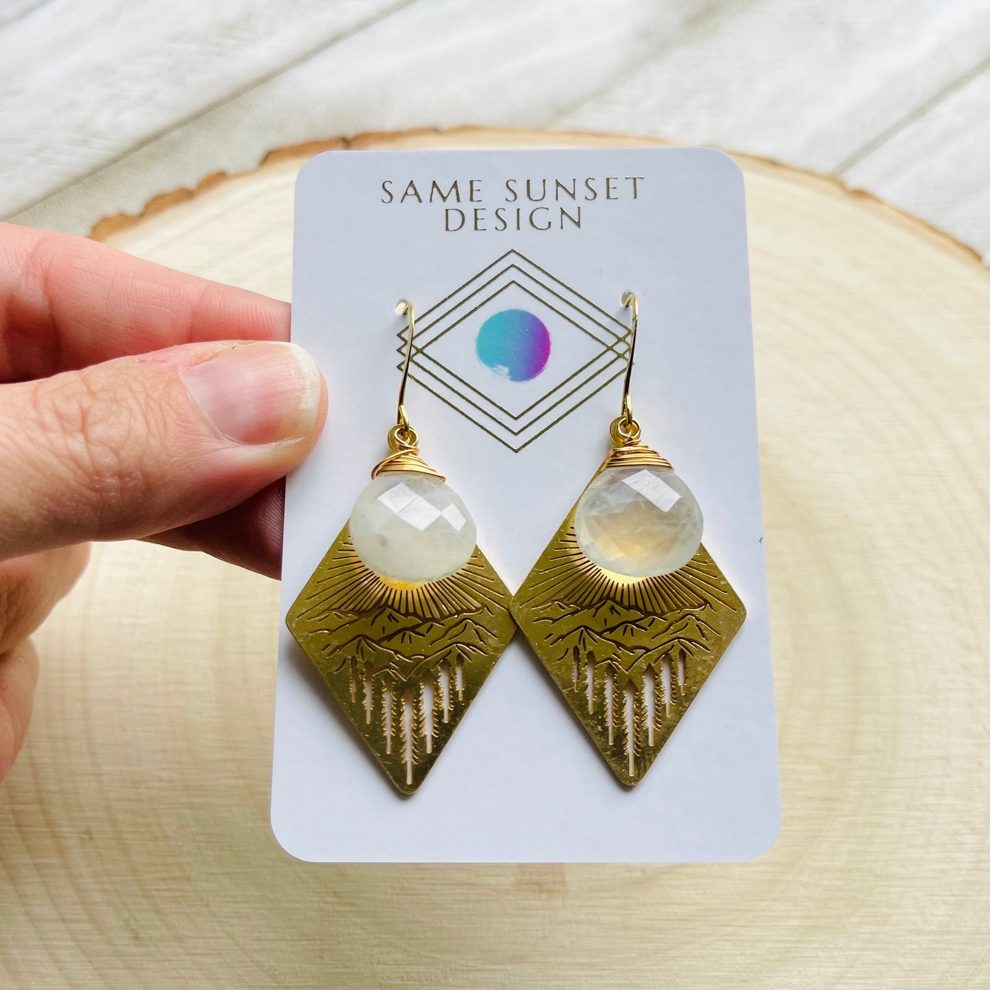 Moonstone Earrings Dangle, Mountain Earrings, Witchy Earrings, Nature Lover Gift, Wanderlust Jewelry, Best Friend Birthday Gifts for Her