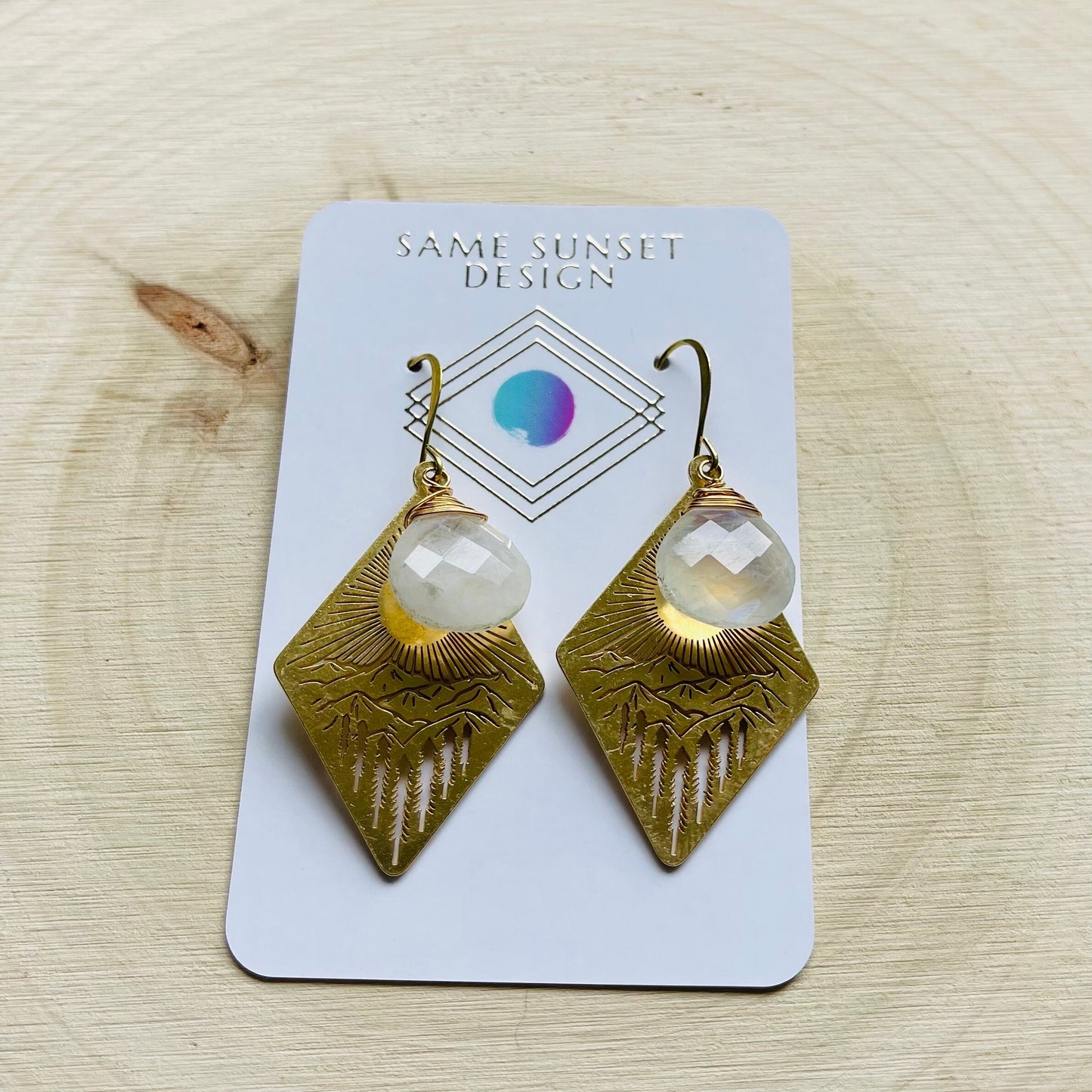 Moonstone Earrings Dangle, Mountain Earrings, Witchy Earrings, Nature Lover Gift, Wanderlust Jewelry, Best Friend Birthday Gifts for Her