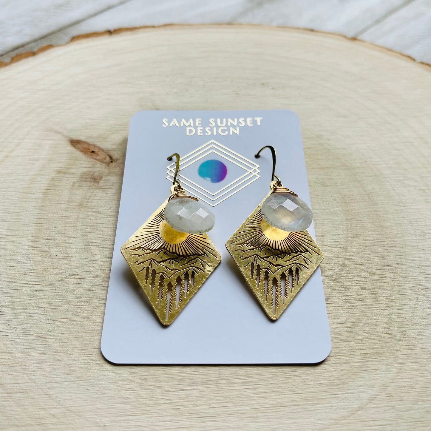 Moonstone Earrings Dangle, Mountain Earrings, Witchy Earrings, Nature Lover Gift, Wanderlust Jewelry, Best Friend Birthday Gifts for Her