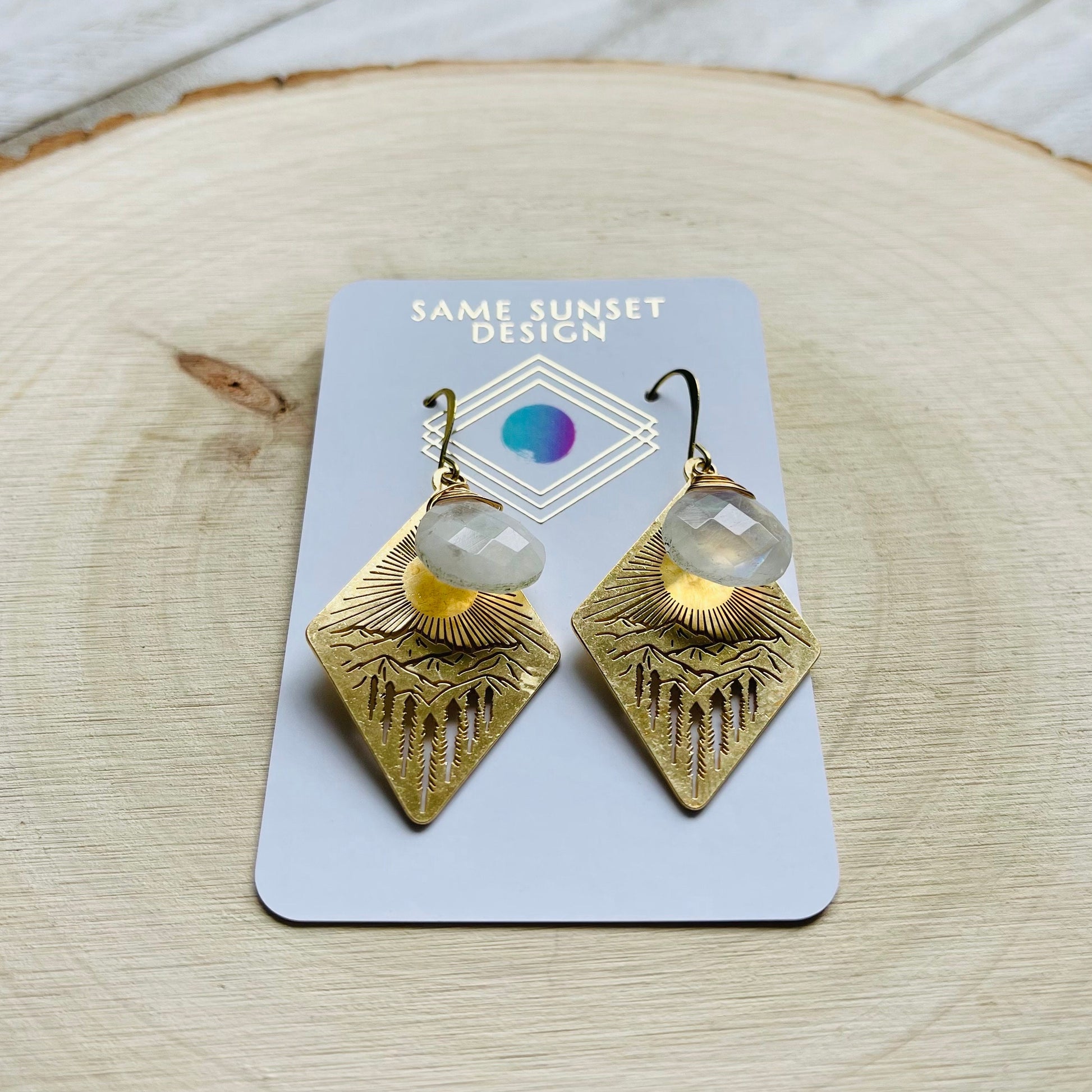 Moonstone Earrings Dangle, Mountain Earrings, Witchy Earrings, Nature Lover Gift, Wanderlust Jewelry, Best Friend Birthday Gifts for Her