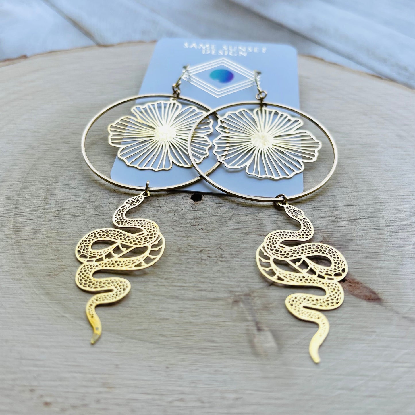 Snake Earrings Dangle, Serpent Jewelry, Flower Earrings for Wedding Day, Trendy Jewelry for Teens, Witchy Earrings, Festival Jewelry, Boho