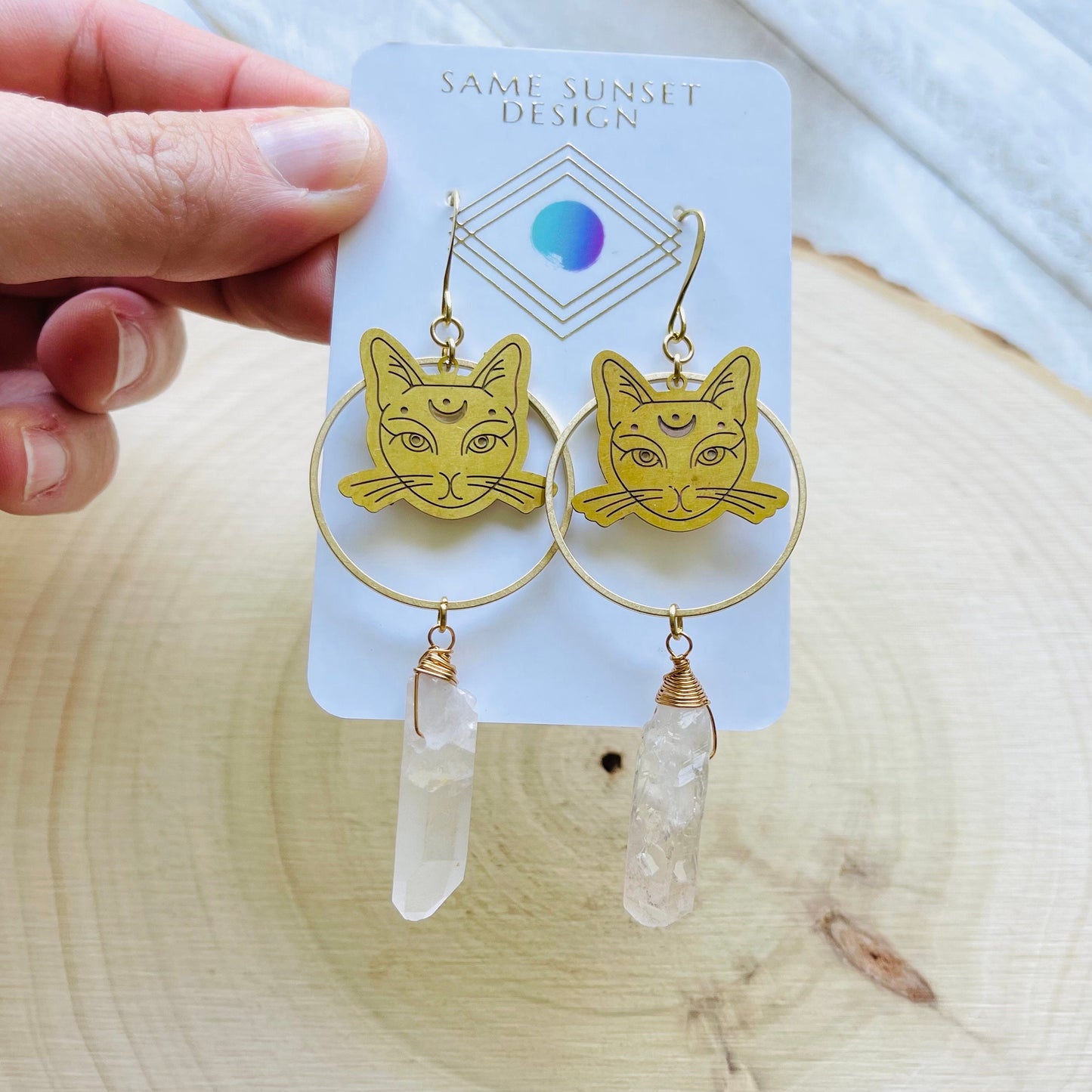 Cat Earrings, Quartz Hoop Earrings, Witchy Earrings, Witchy Gifts for Women, Best Gifts for Aunt, Unique Birthday Gift for Sister in Law