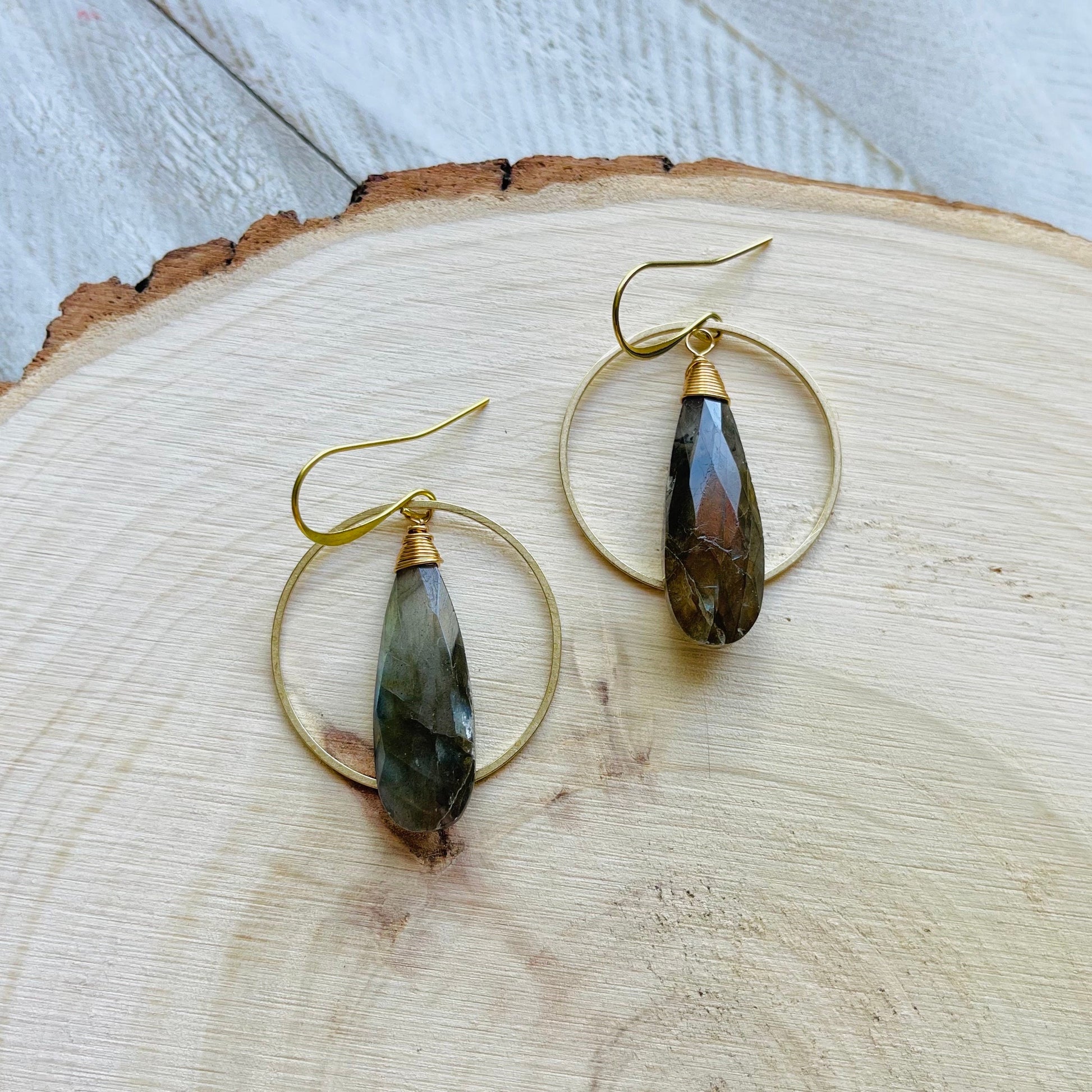 Labradorite Hoop Earrings, Boho Earrings for Wedding, Witchy Jewelry for Women, Birthday Gift for Daughter, Western Earrings Gold