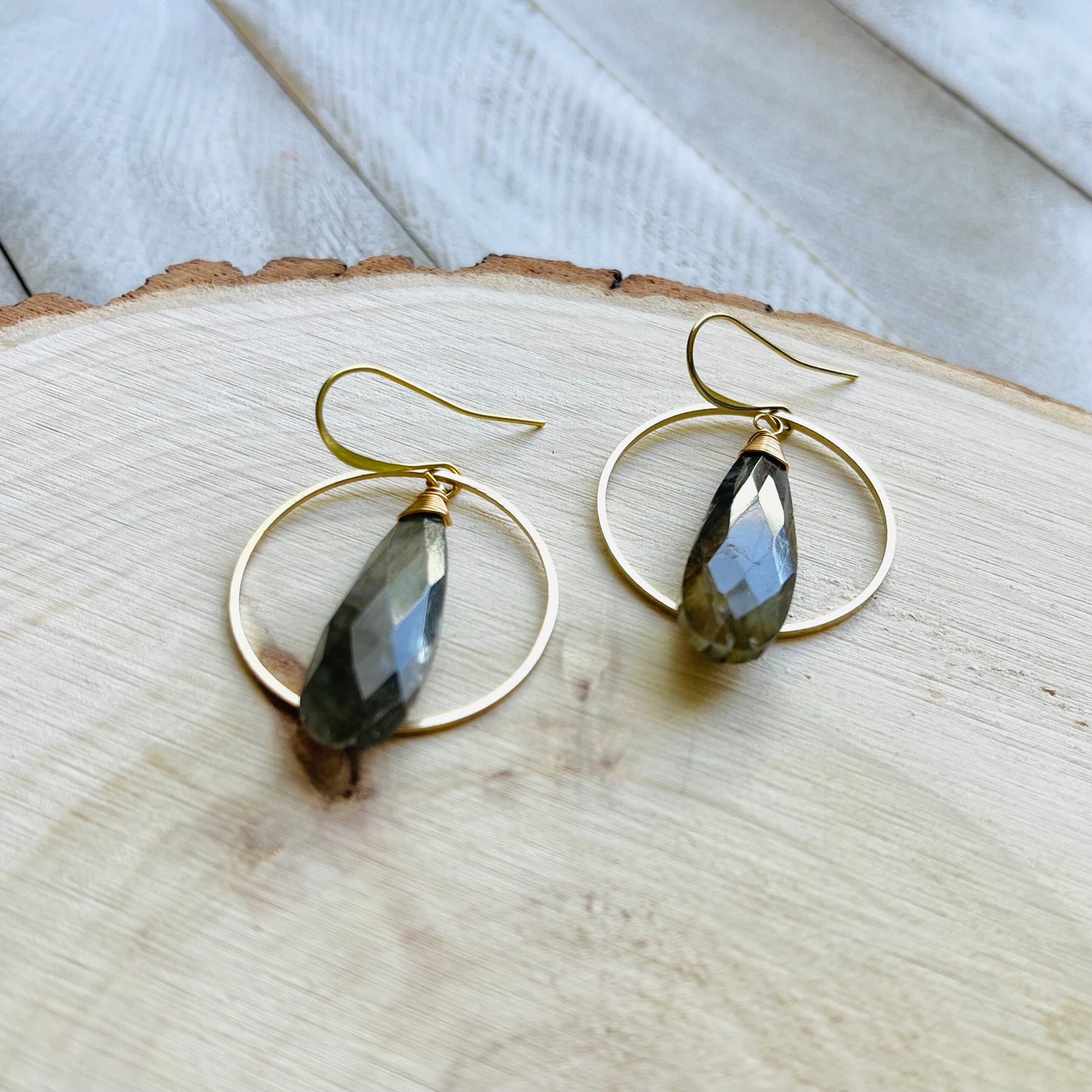 Labradorite Hoop Earrings, Boho Earrings for Wedding, Witchy Jewelry for Women, Birthday Gift for Daughter, Western Earrings Gold