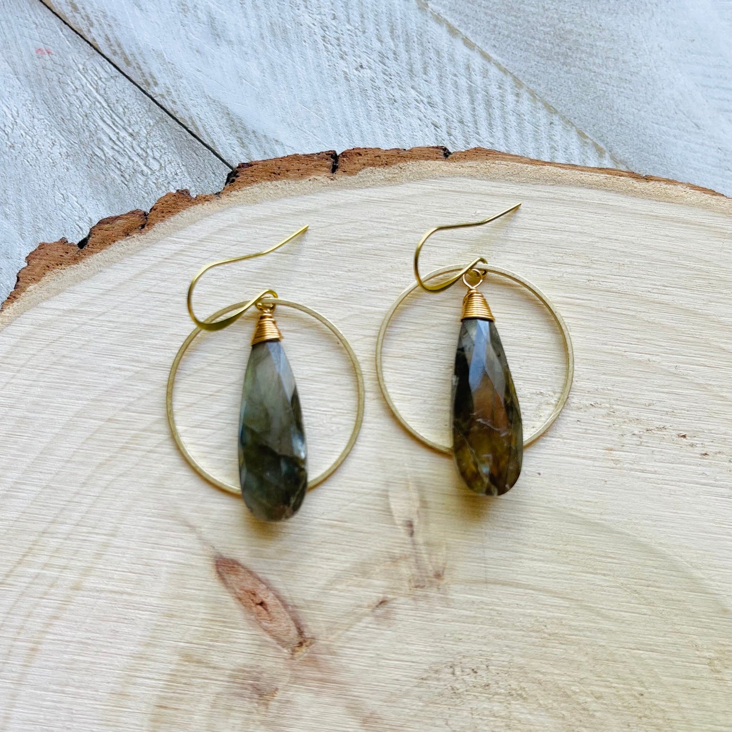 Labradorite Hoop Earrings, Boho Earrings for Wedding, Witchy Jewelry for Women, Birthday Gift for Daughter, Western Earrings Gold