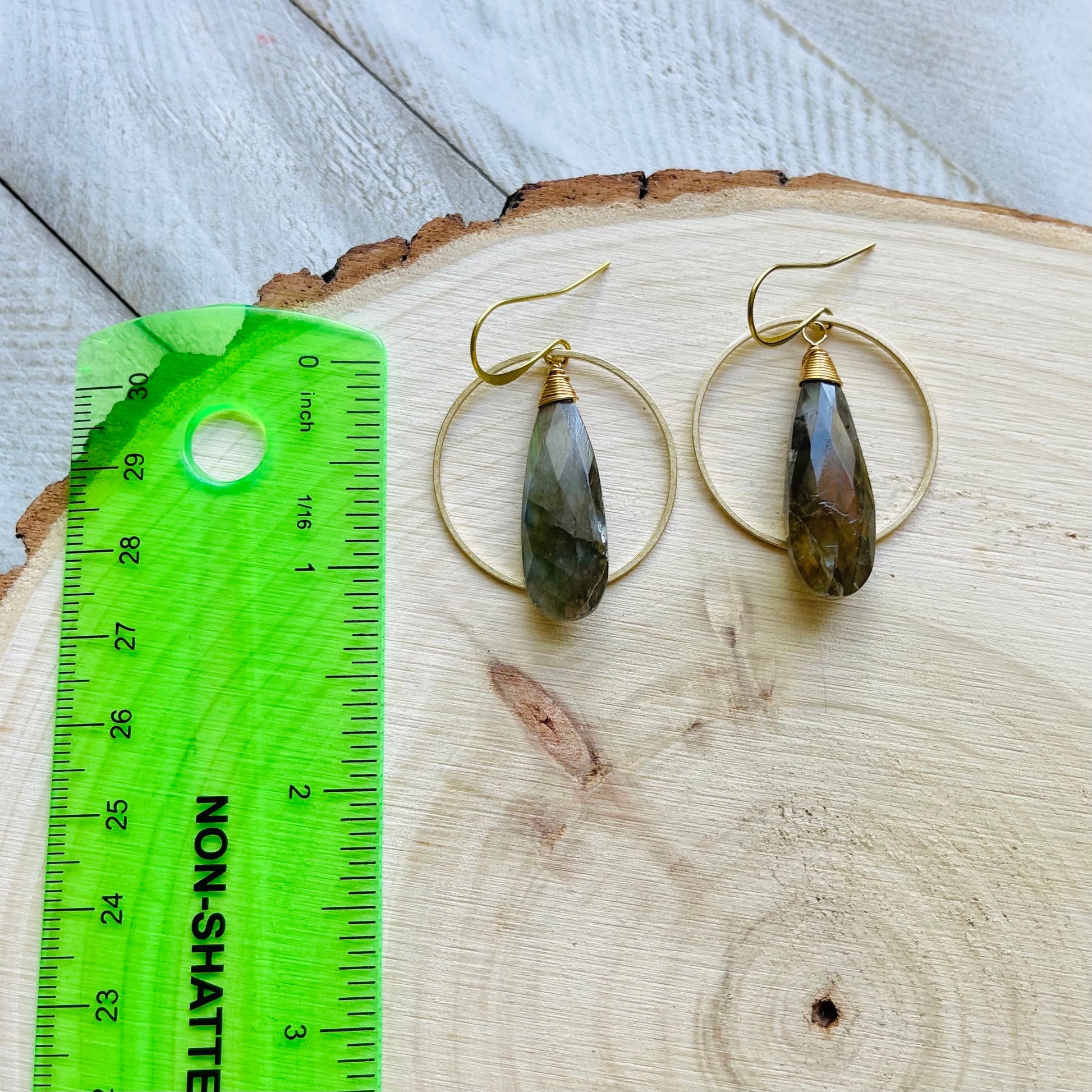 Labradorite Hoop Earrings, Boho Earrings for Wedding, Witchy Jewelry for Women, Birthday Gift for Daughter, Western Earrings Gold
