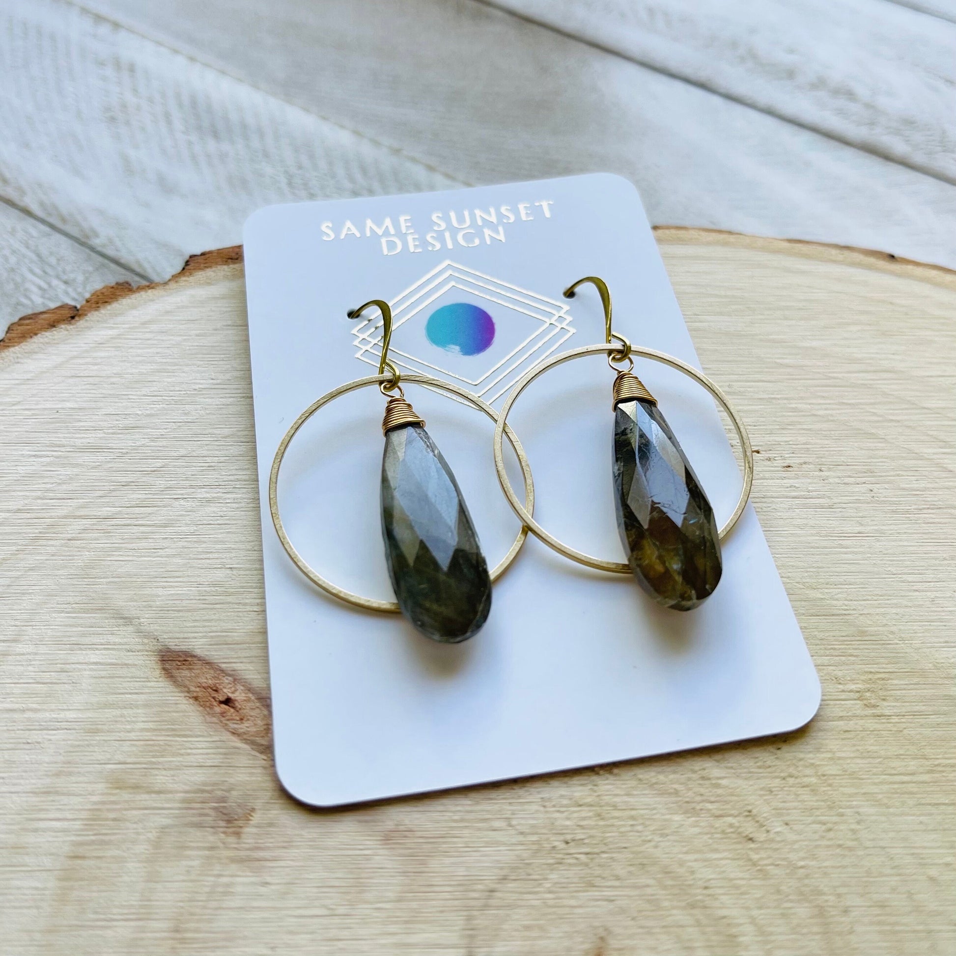 Labradorite Hoop Earrings, Boho Earrings for Wedding, Witchy Jewelry for Women, Birthday Gift for Daughter, Western Earrings Gold
