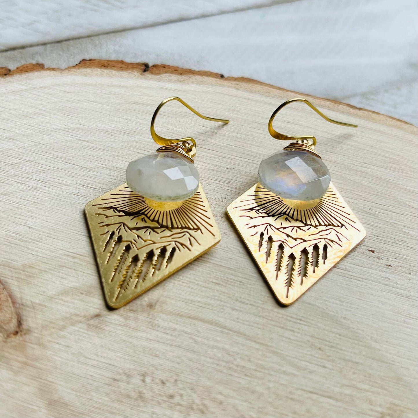 Moonstone Earrings Dangle, Mountain Earrings, Witchy Earrings, Nature Lover Gift, Wanderlust Jewelry, Best Friend Birthday Gifts for Her