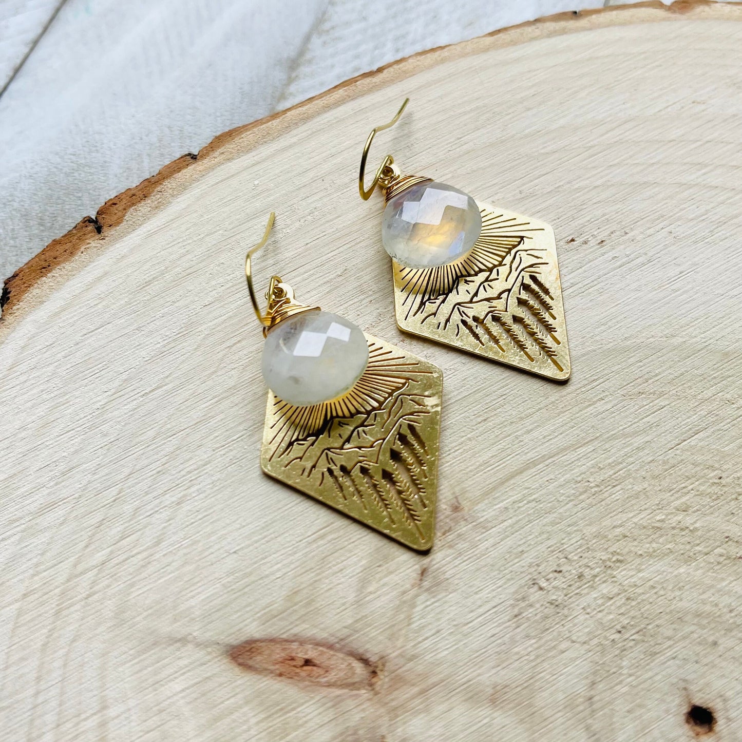 Moonstone Earrings Dangle, Mountain Earrings, Witchy Earrings, Nature Lover Gift, Wanderlust Jewelry, Best Friend Birthday Gifts for Her