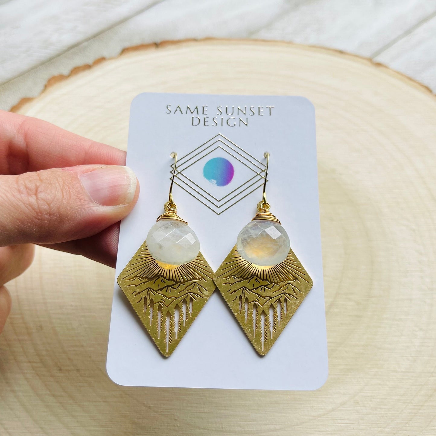 Moonstone Earrings Dangle, Mountain Earrings, Witchy Earrings, Nature Lover Gift, Wanderlust Jewelry, Best Friend Birthday Gifts for Her