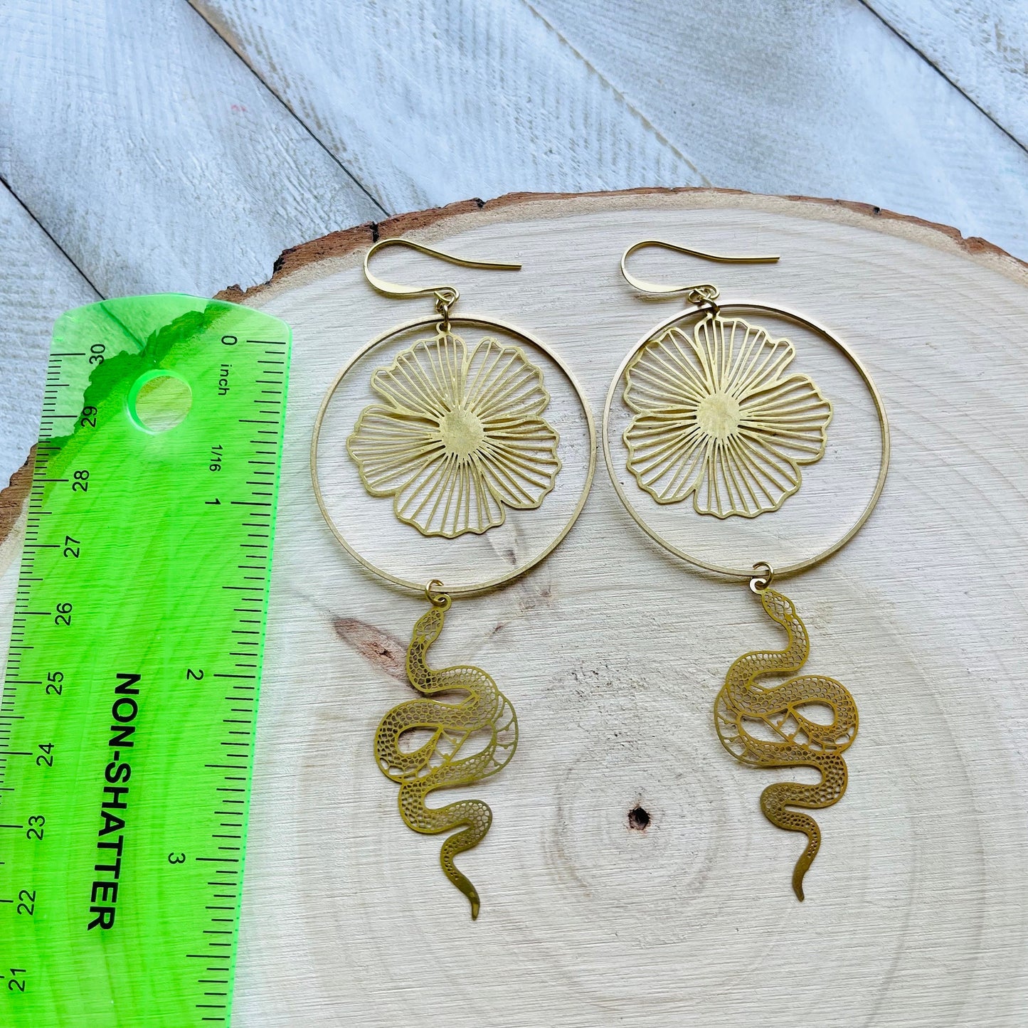 Snake Earrings Dangle, Serpent Jewelry, Flower Earrings for Wedding Day, Trendy Jewelry for Teens, Witchy Earrings, Festival Jewelry, Boho