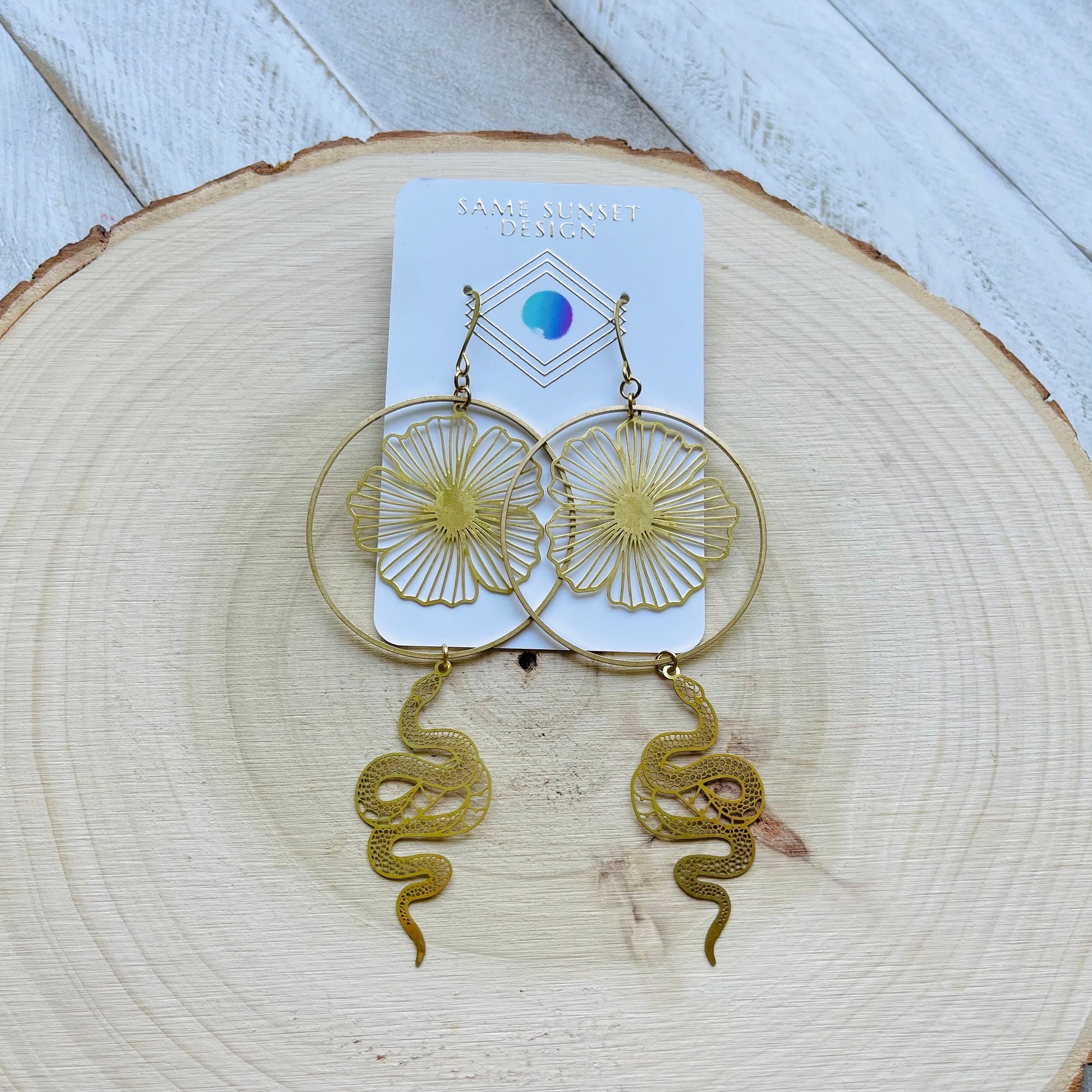 Snake Earrings Dangle, Serpent Jewelry, Flower Earrings for Wedding Day, Trendy Jewelry for Teens, Witchy Earrings, Festival Jewelry, Boho