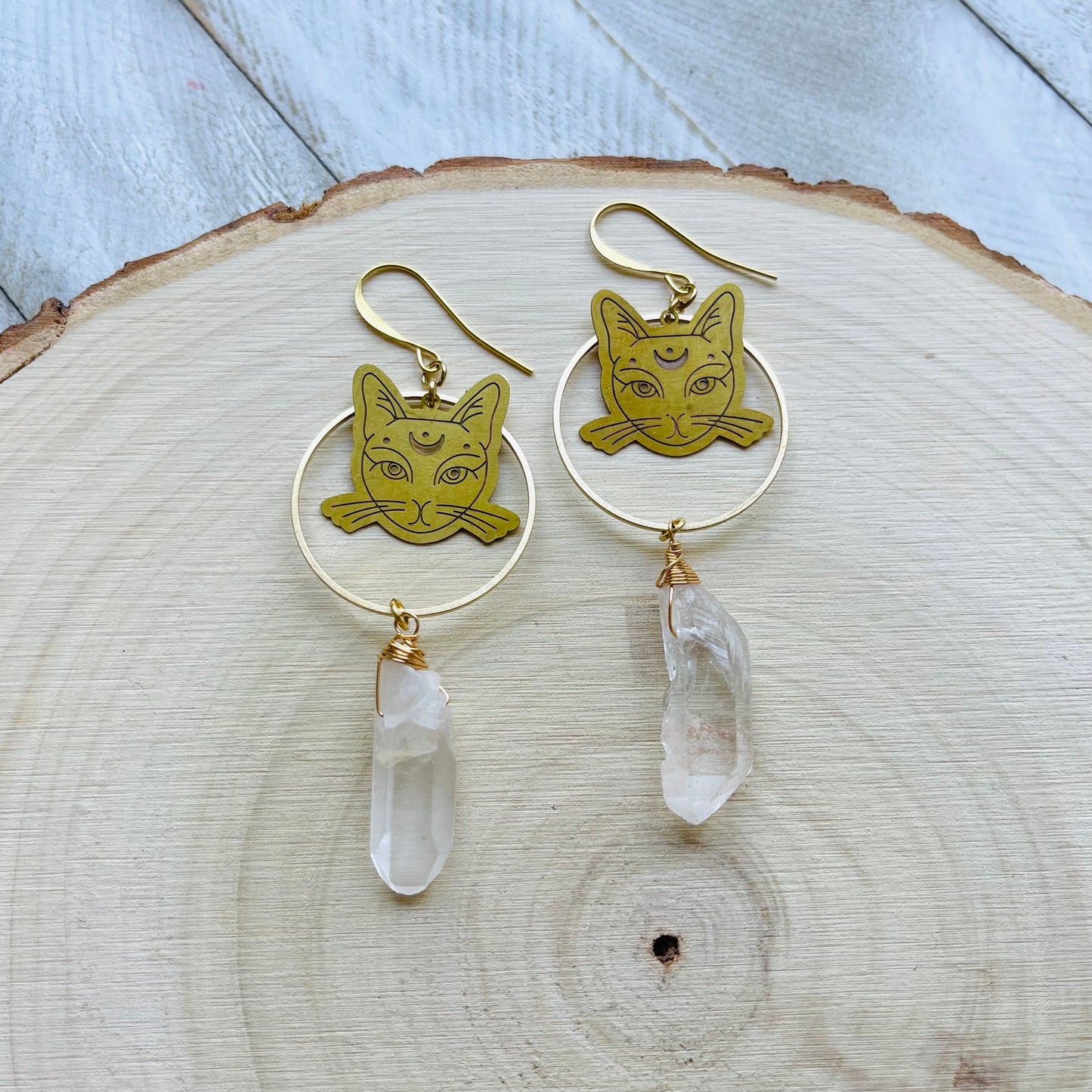 Cat Earrings, Quartz Hoop Earrings, Witchy Earrings, Witchy Gifts for Women, Best Gifts for Aunt, Unique Birthday Gift for Sister in Law