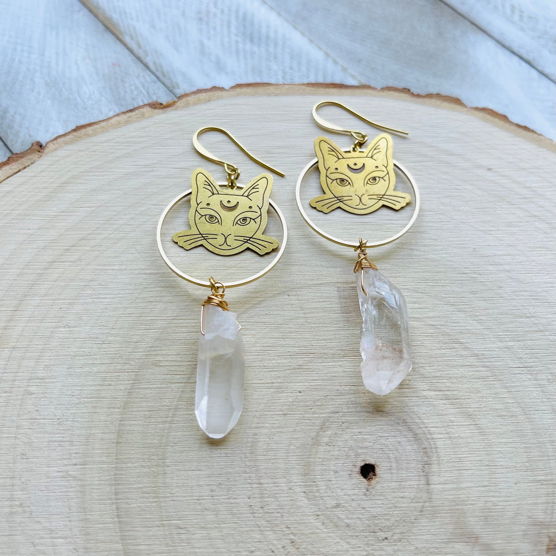 Cat Earrings, Quartz Hoop Earrings, Witchy Earrings, Witchy Gifts for Women, Best Gifts for Aunt, Unique Birthday Gift for Sister in Law