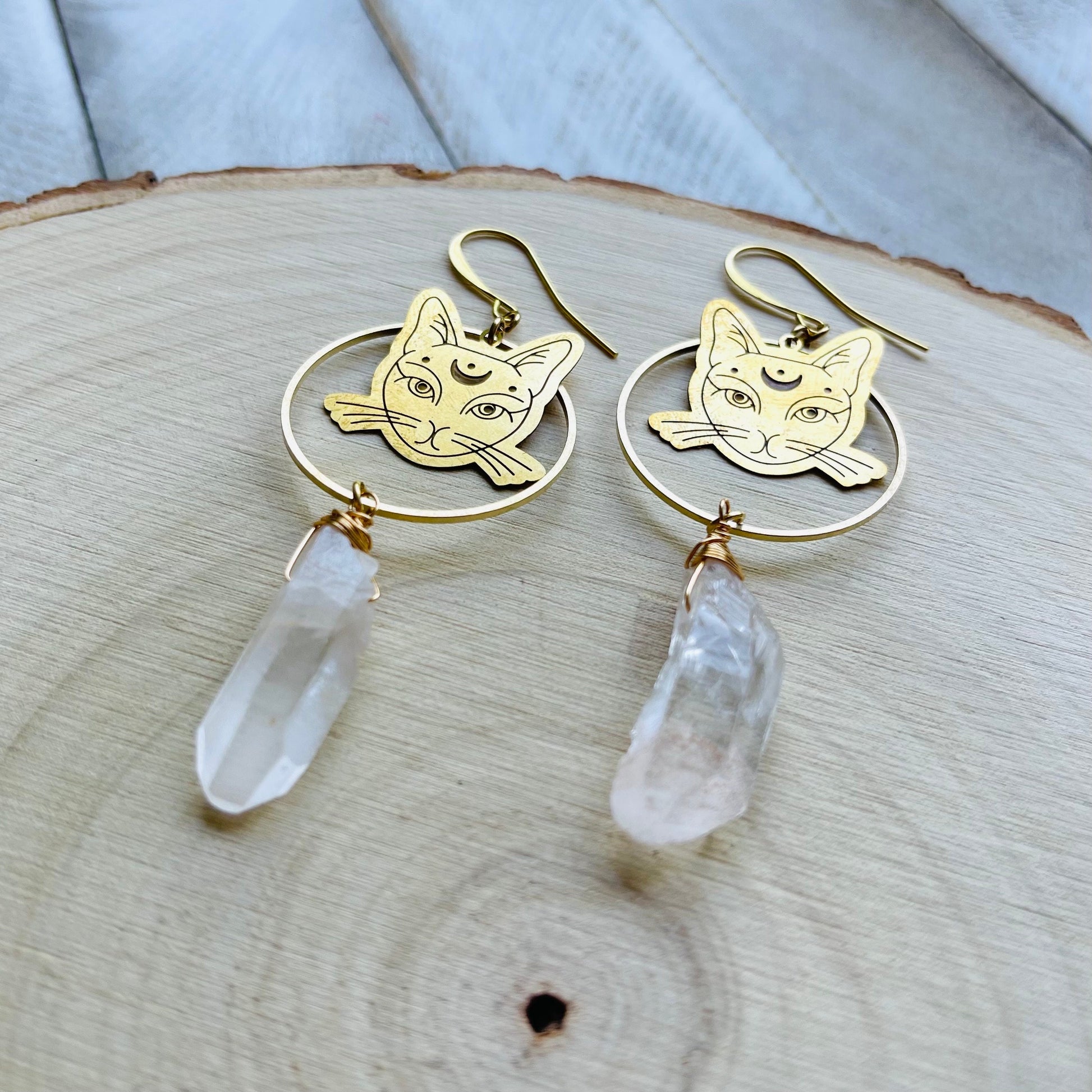 Cat Earrings, Quartz Hoop Earrings, Witchy Earrings, Witchy Gifts for Women, Best Gifts for Aunt, Unique Birthday Gift for Sister in Law