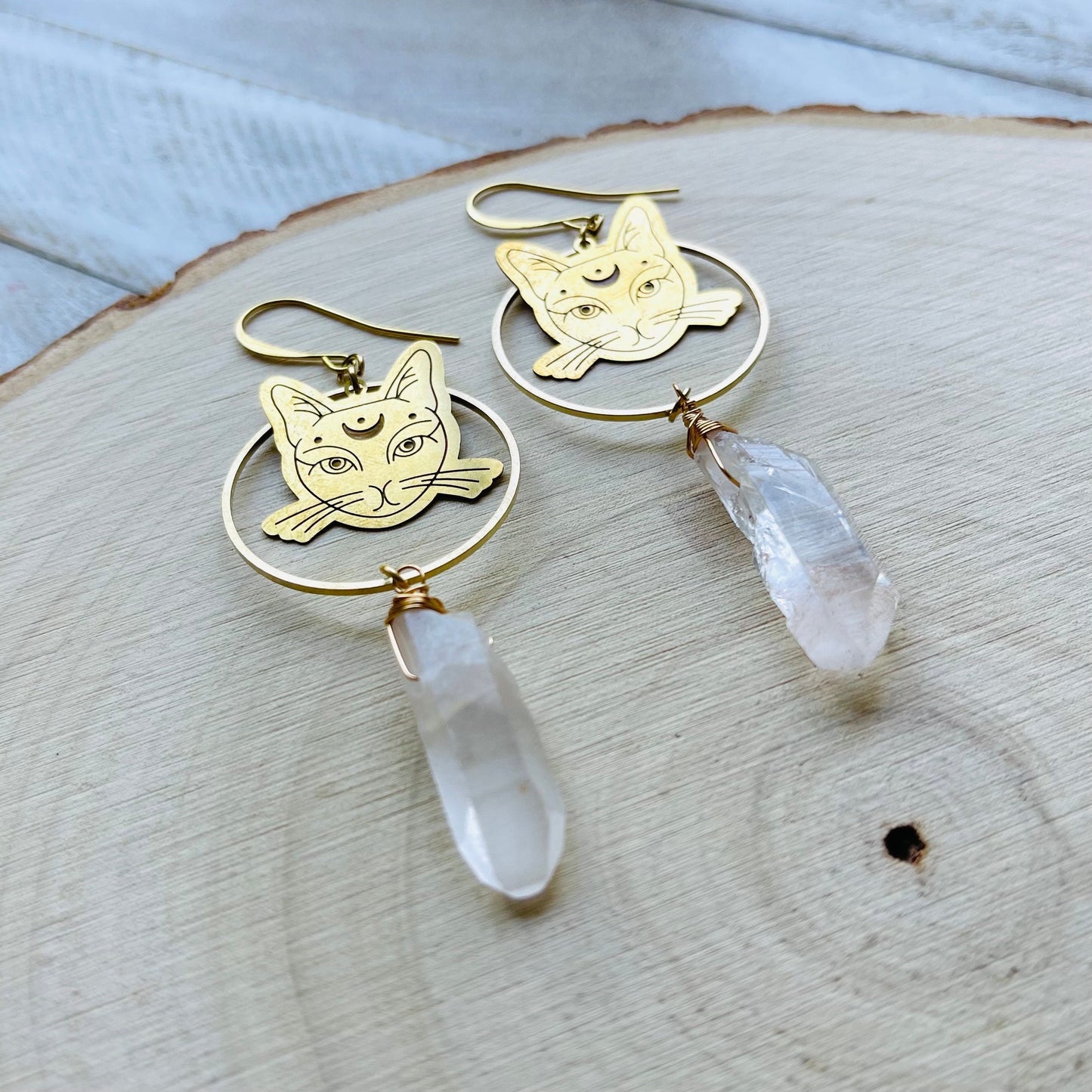 Cat Earrings, Quartz Hoop Earrings, Witchy Earrings, Witchy Gifts for Women, Best Gifts for Aunt, Unique Birthday Gift for Sister in Law