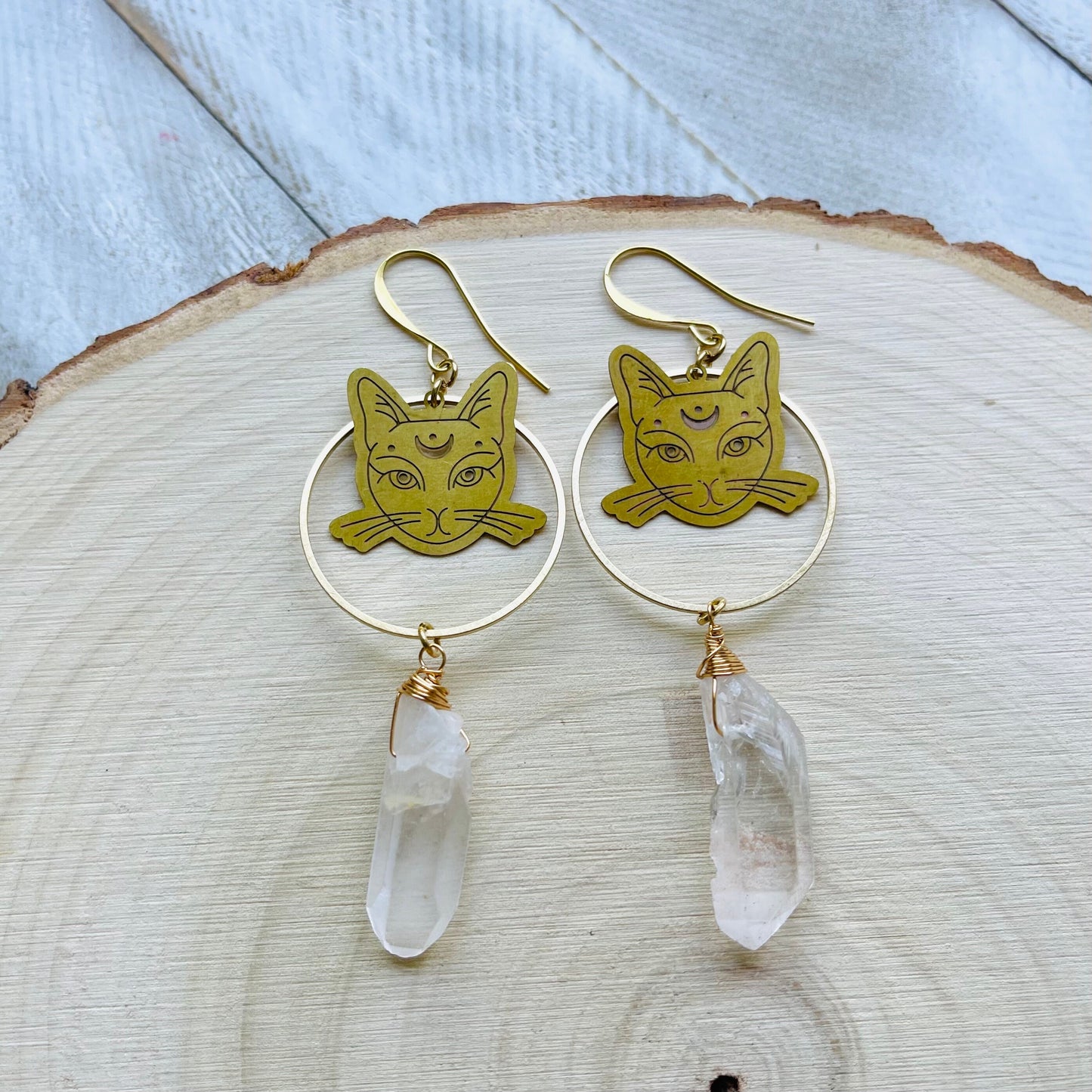 Cat Earrings, Quartz Hoop Earrings, Witchy Earrings, Witchy Gifts for Women, Best Gifts for Aunt, Unique Birthday Gift for Sister in Law