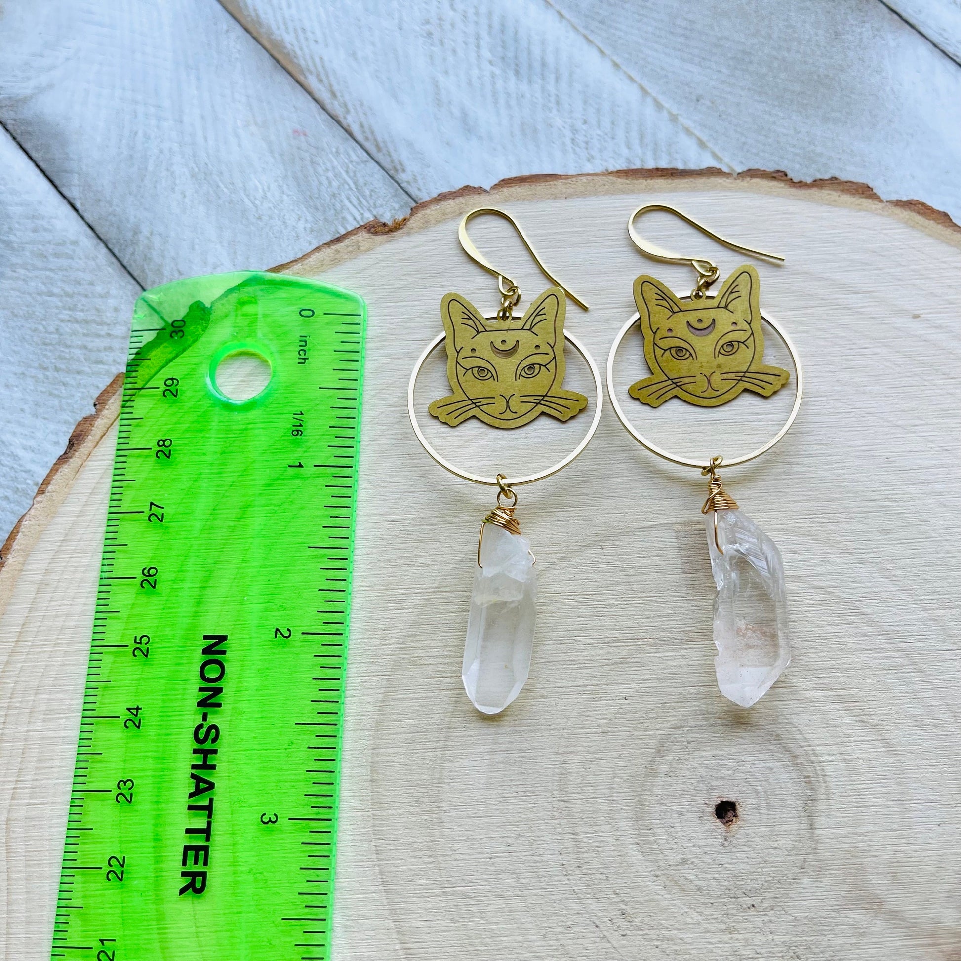 Cat Earrings, Quartz Hoop Earrings, Witchy Earrings, Witchy Gifts for Women, Best Gifts for Aunt, Unique Birthday Gift for Sister in Law